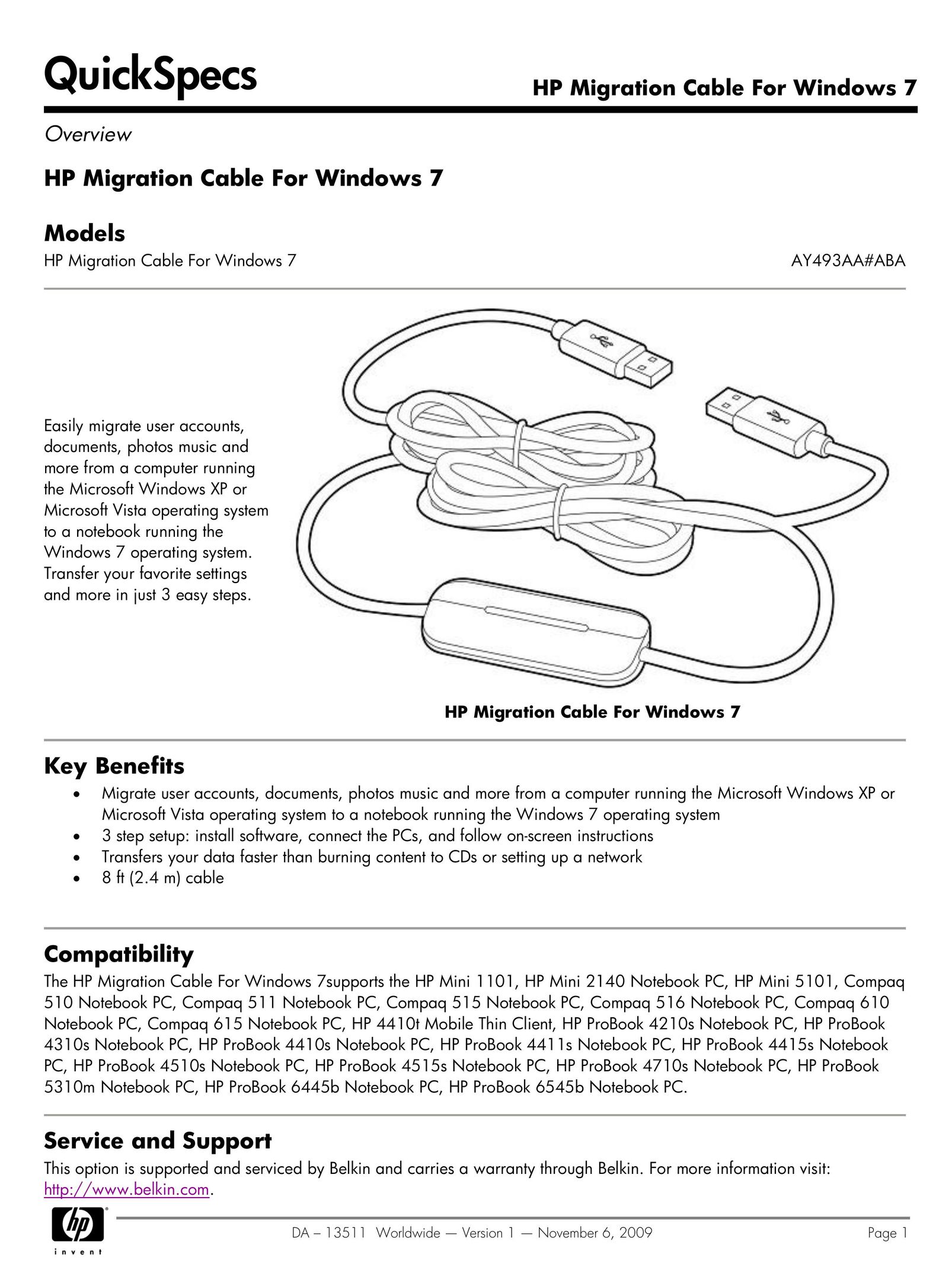 HP (Hewlett-Packard) AY493AA#ABA Network Cables User Manual