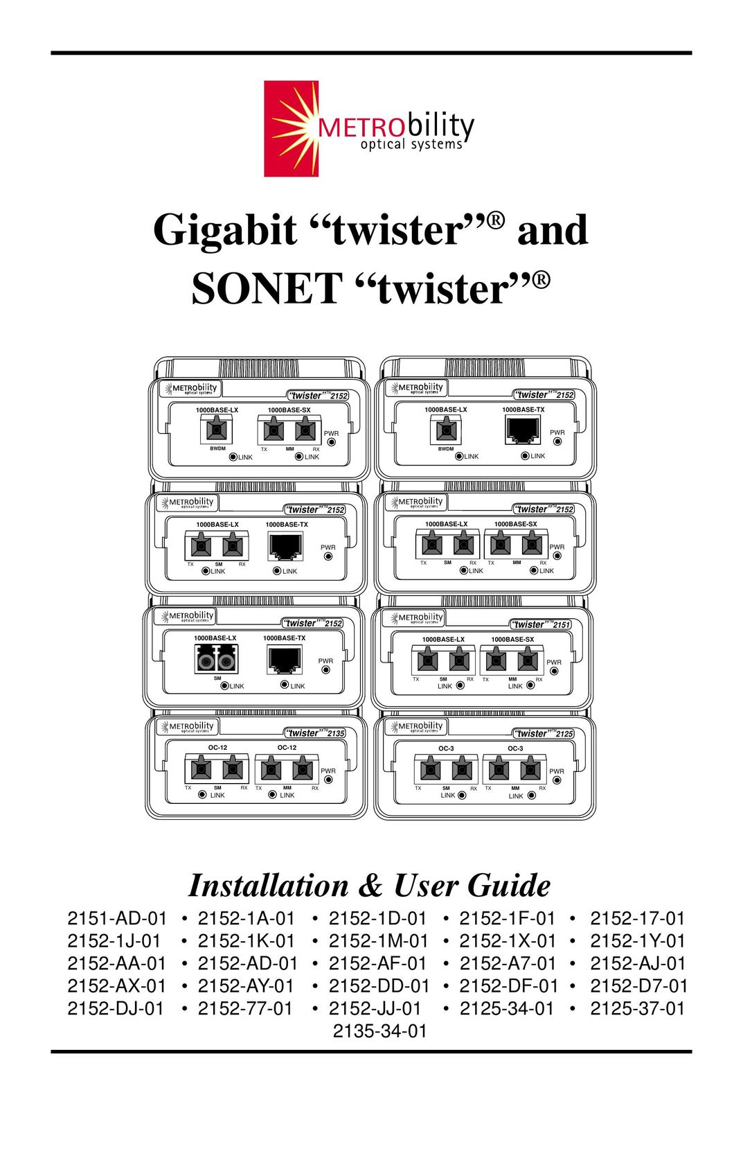 METRObility Optical Systems Gigabit "twister" and SONET "twister" Network Cables User Manual