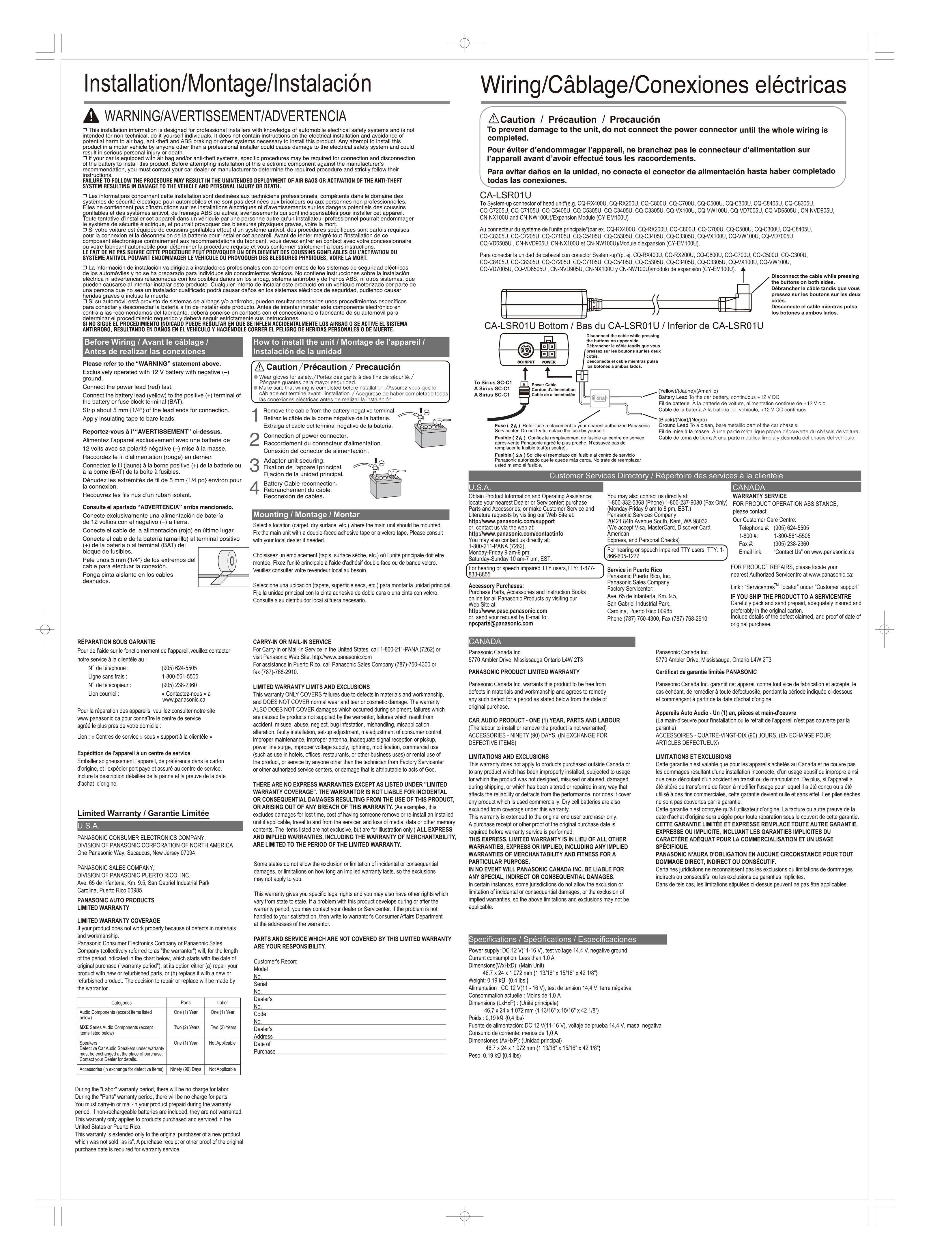 Panasonic CA-LSR01U Network Cables User Manual