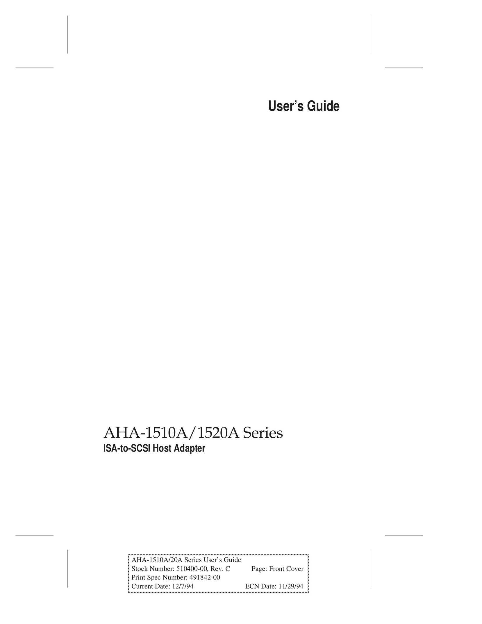 Adaptec AHA-1510A Network Card User Manual