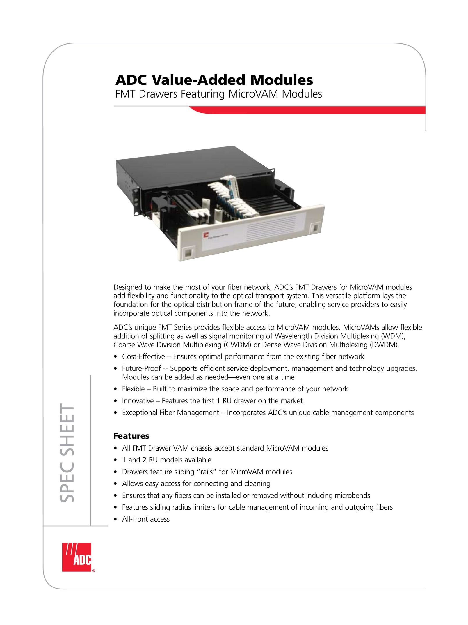 ADC FMT Drawers Featuring MicroVAM Modules Network Card User Manual