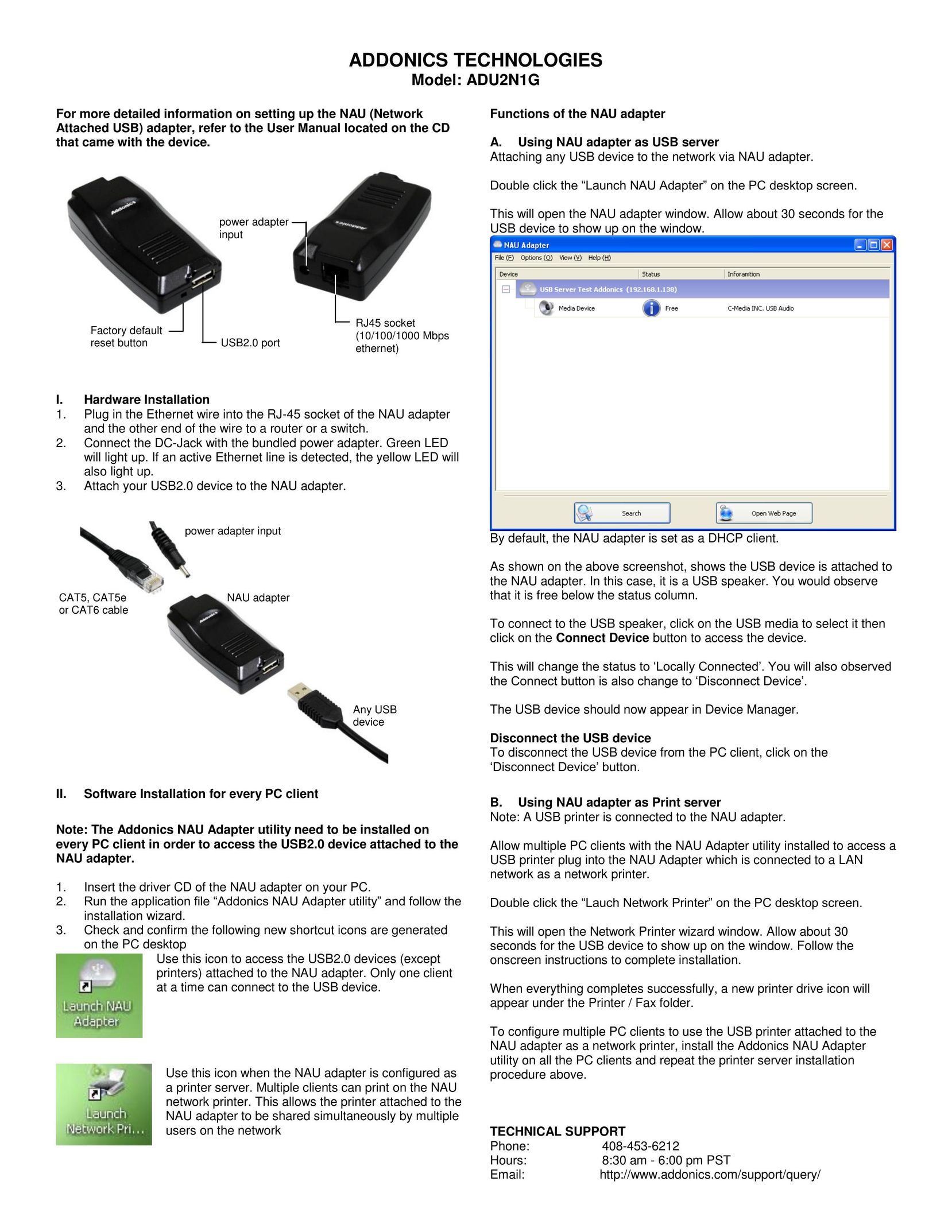 Addonics Technologies ADU2N1G Network Card User Manual