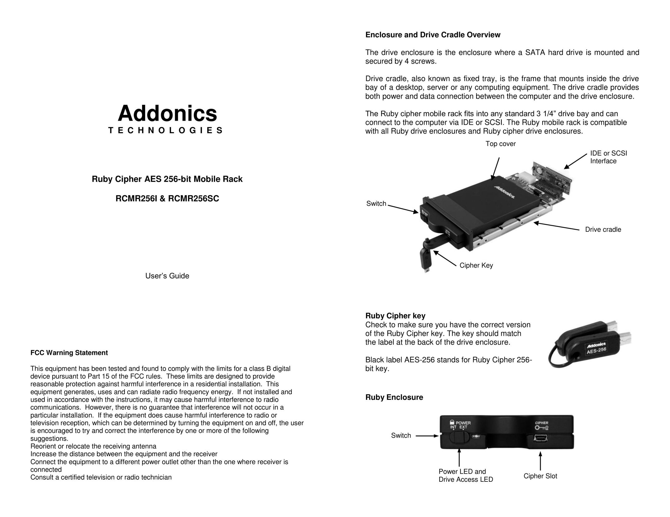 Addonics Technologies RCMR256SC Network Card User Manual