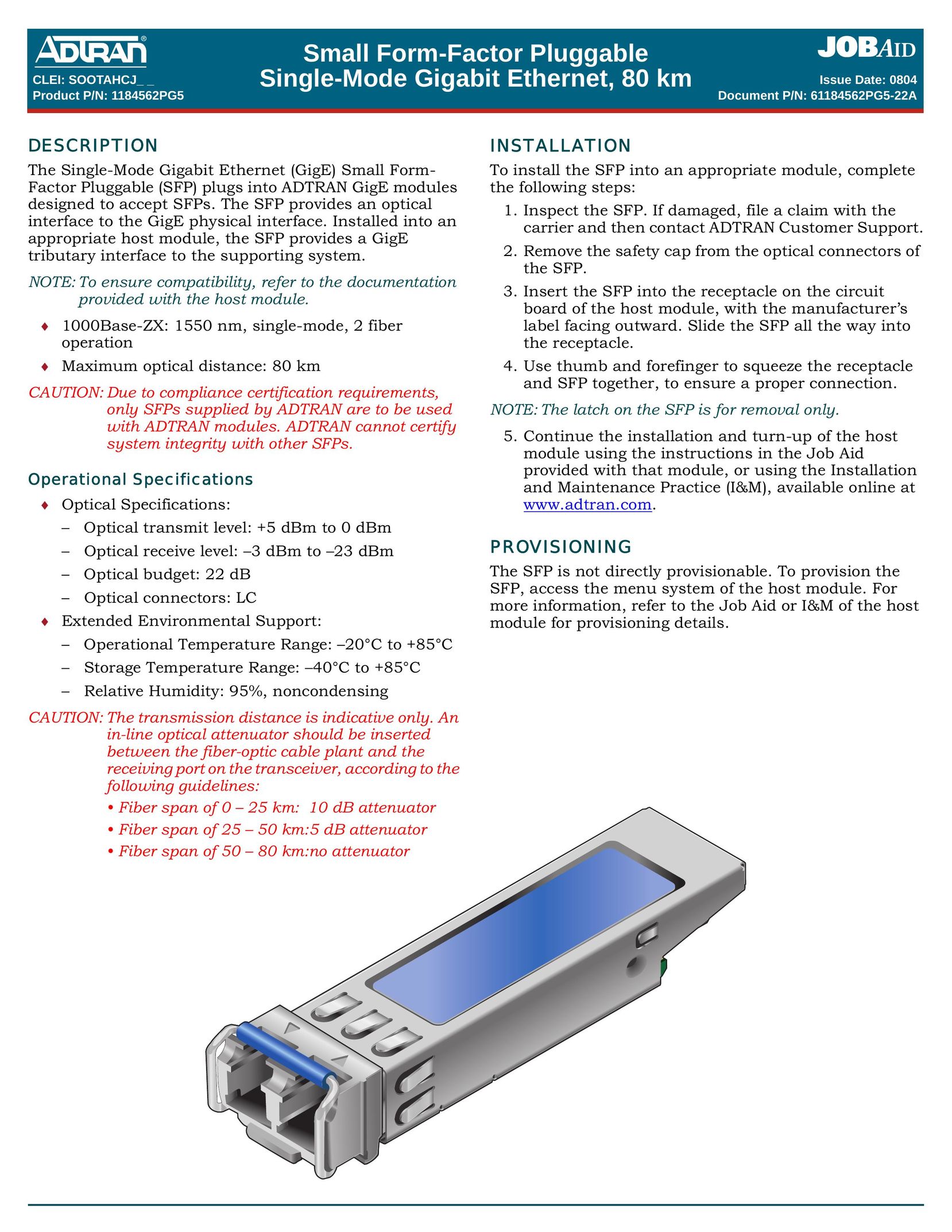 ADTRAN 1184518L1 Network Card User Manual