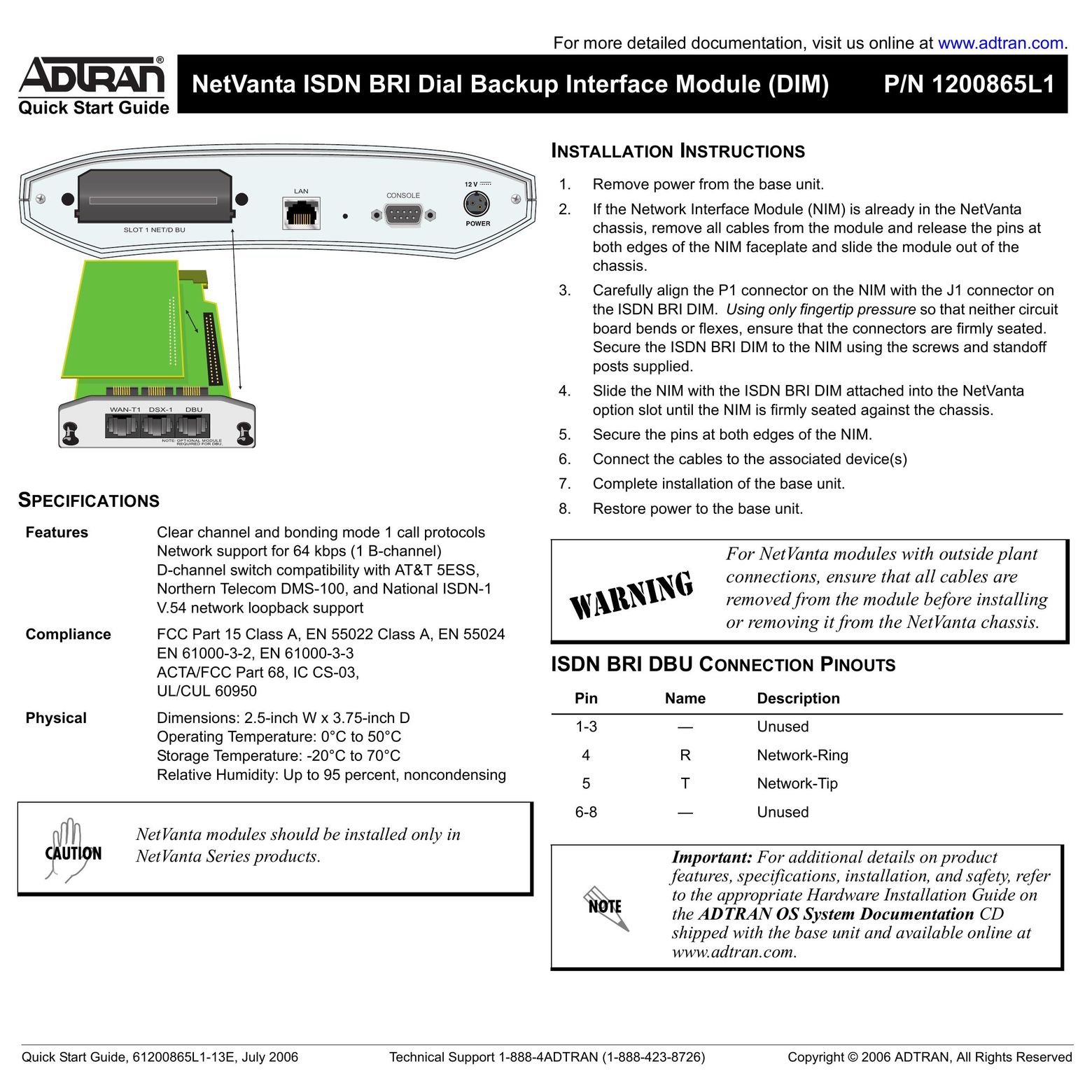 ADTRAN 1204006L2 Network Card User Manual