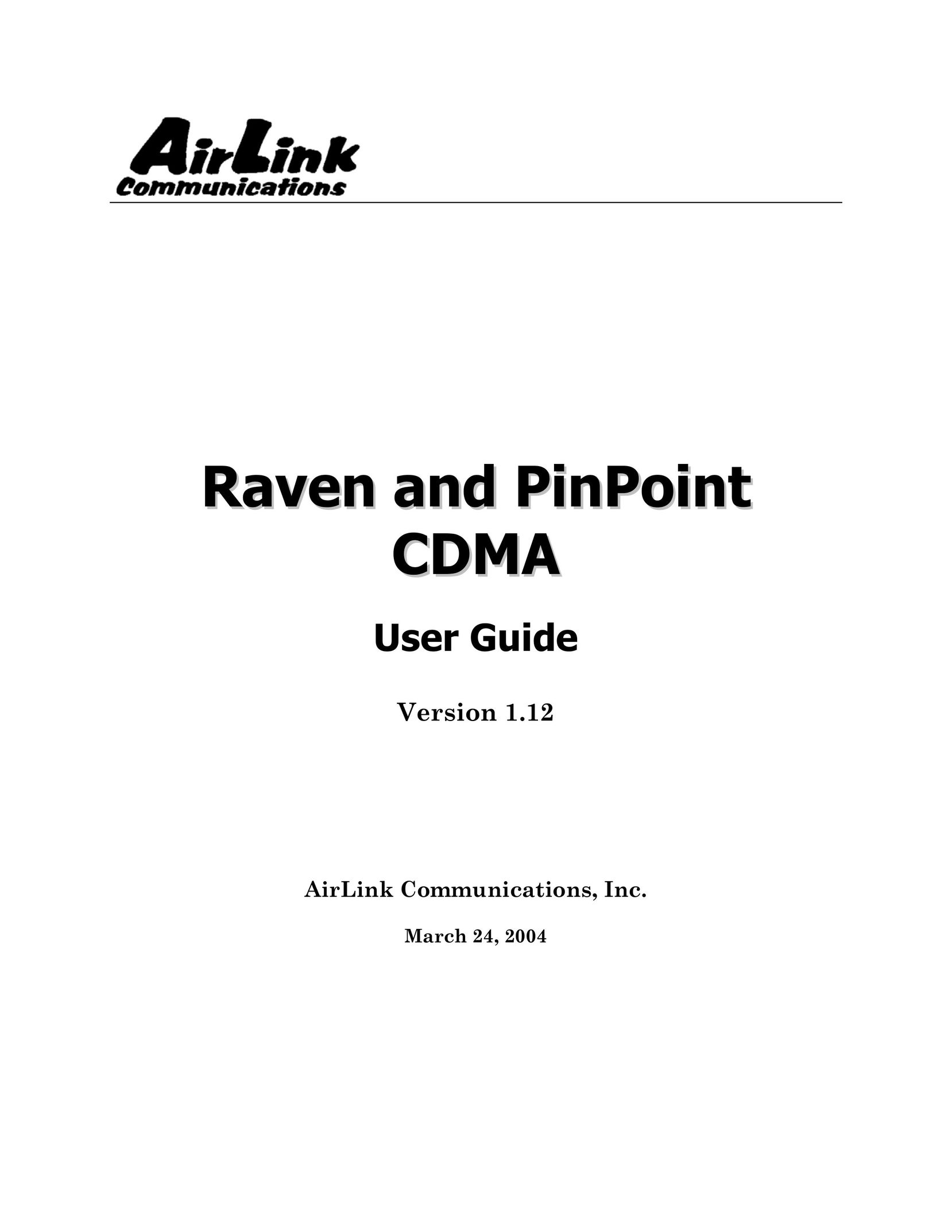 Airlink Raven and PinPoint CDMA Network Card User Manual