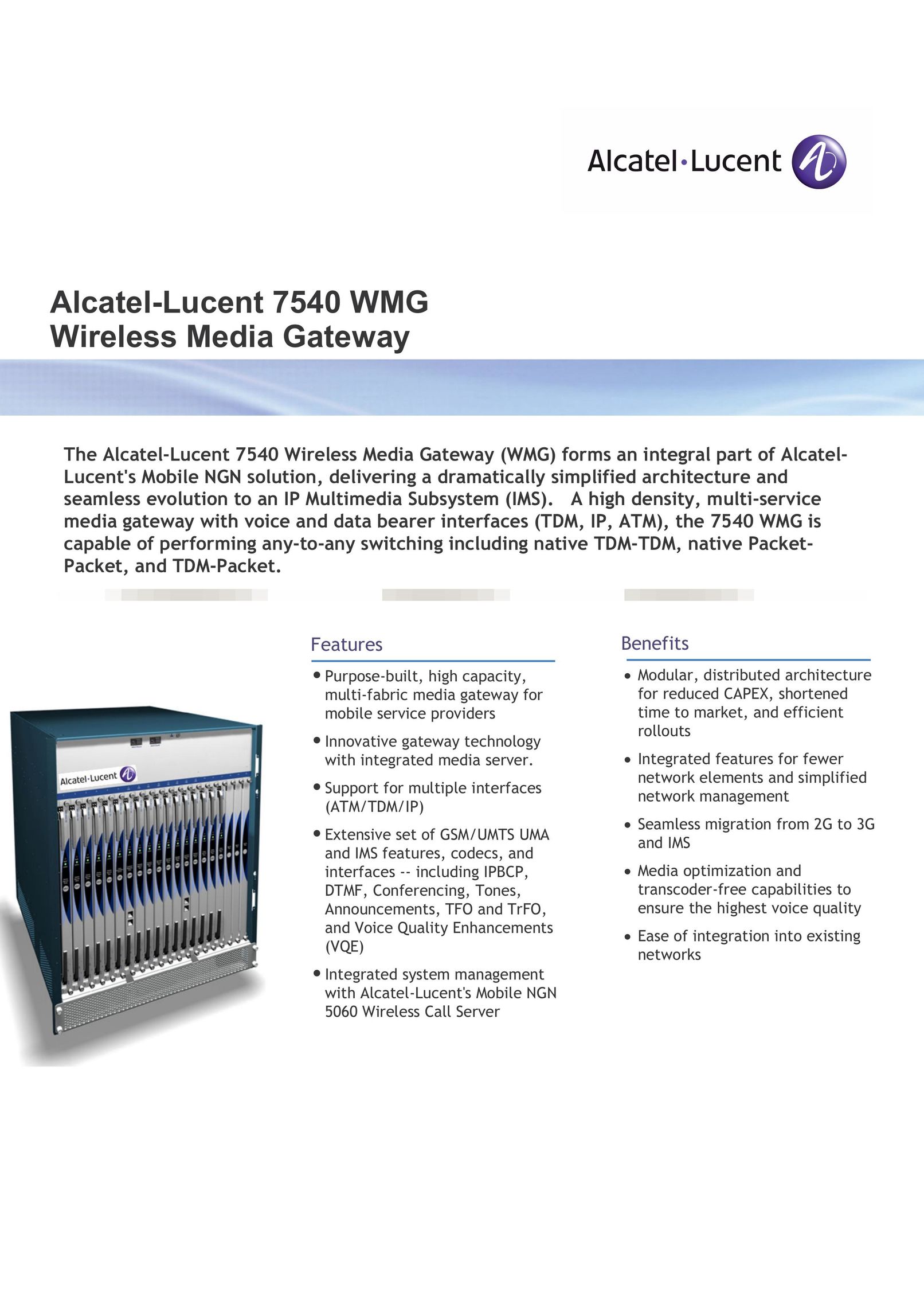 Alcatel-Lucent 7540 WMG Network Card User Manual