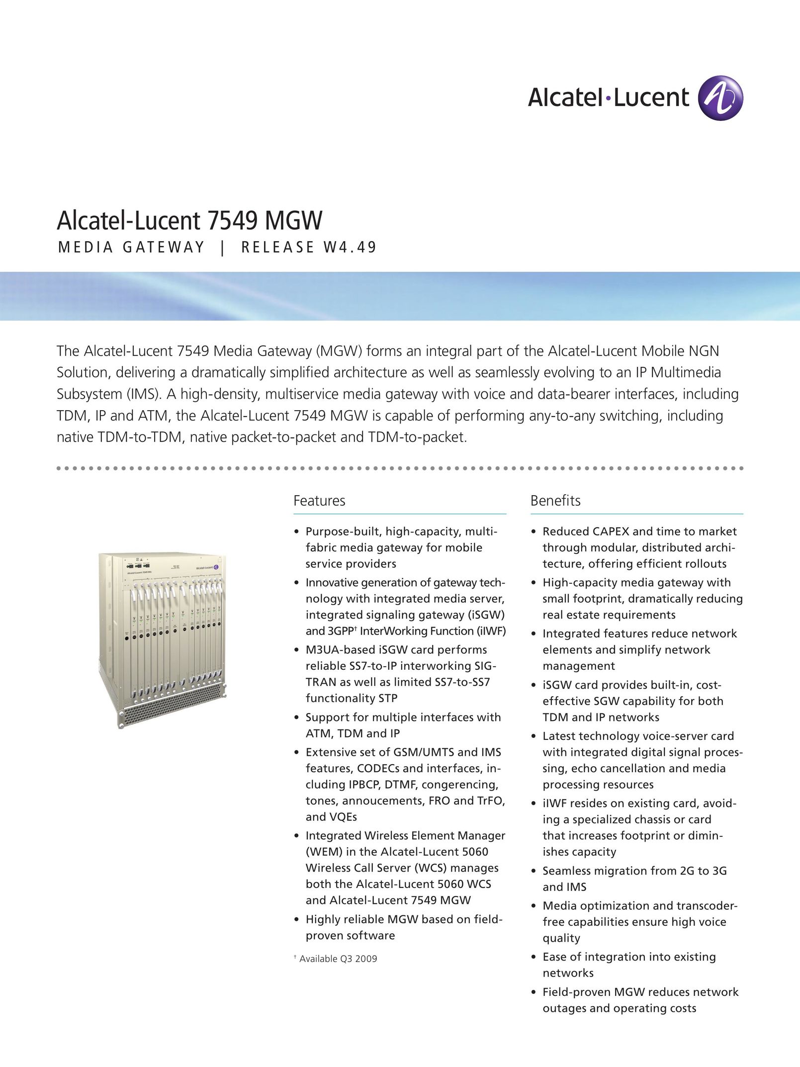 Alcatel-Lucent 7549 MGW Network Card User Manual