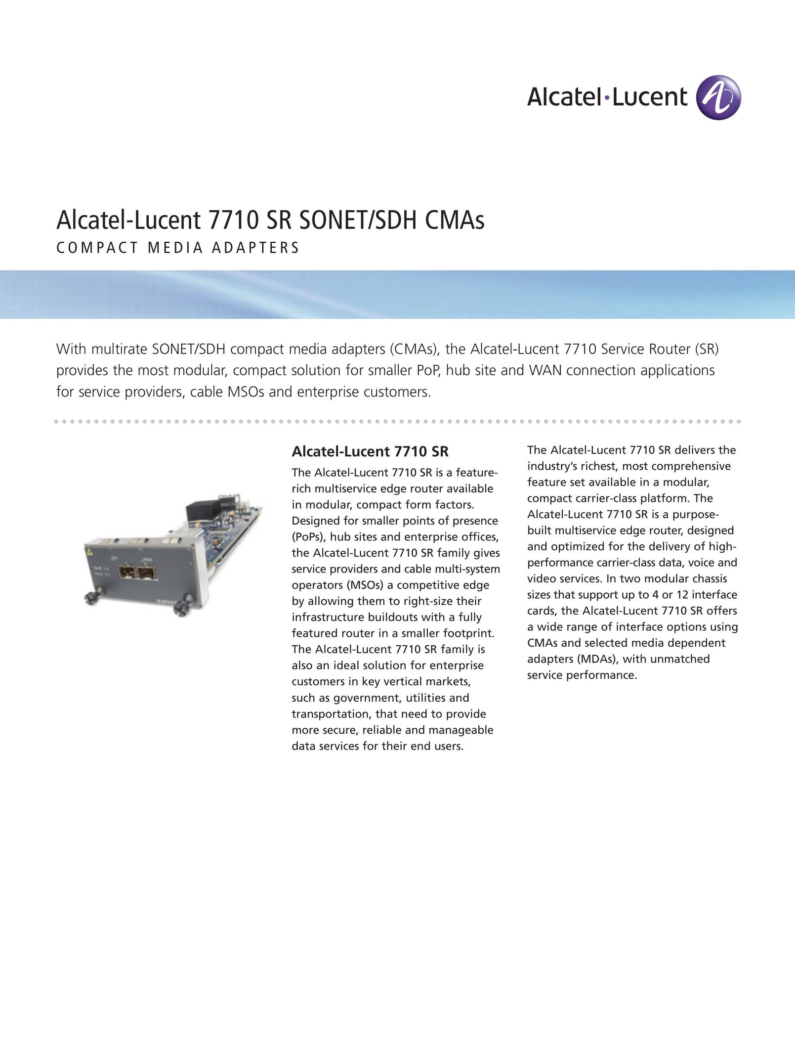Alcatel-Lucent 7710 SDH CMAs Network Card User Manual