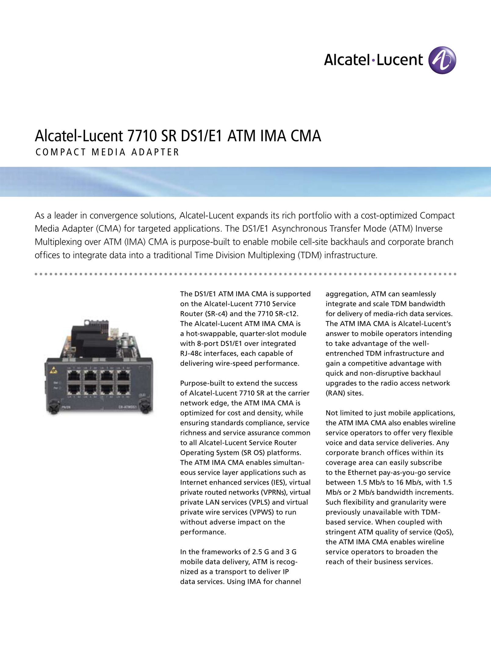 Alcatel-Lucent 7710 SR DS1 Network Card User Manual