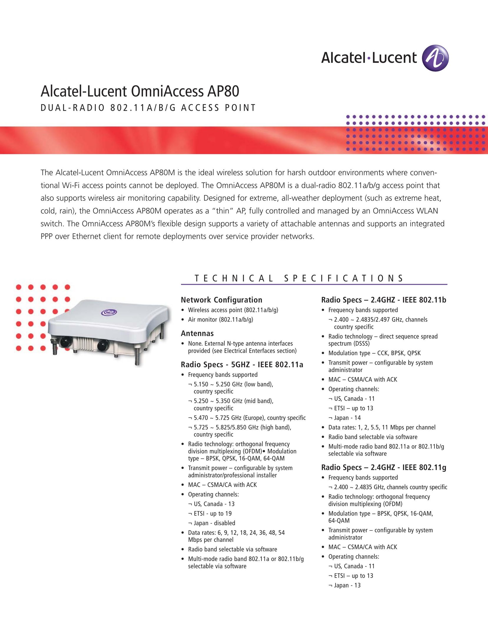 Alcatel-Lucent AP80 Network Card User Manual