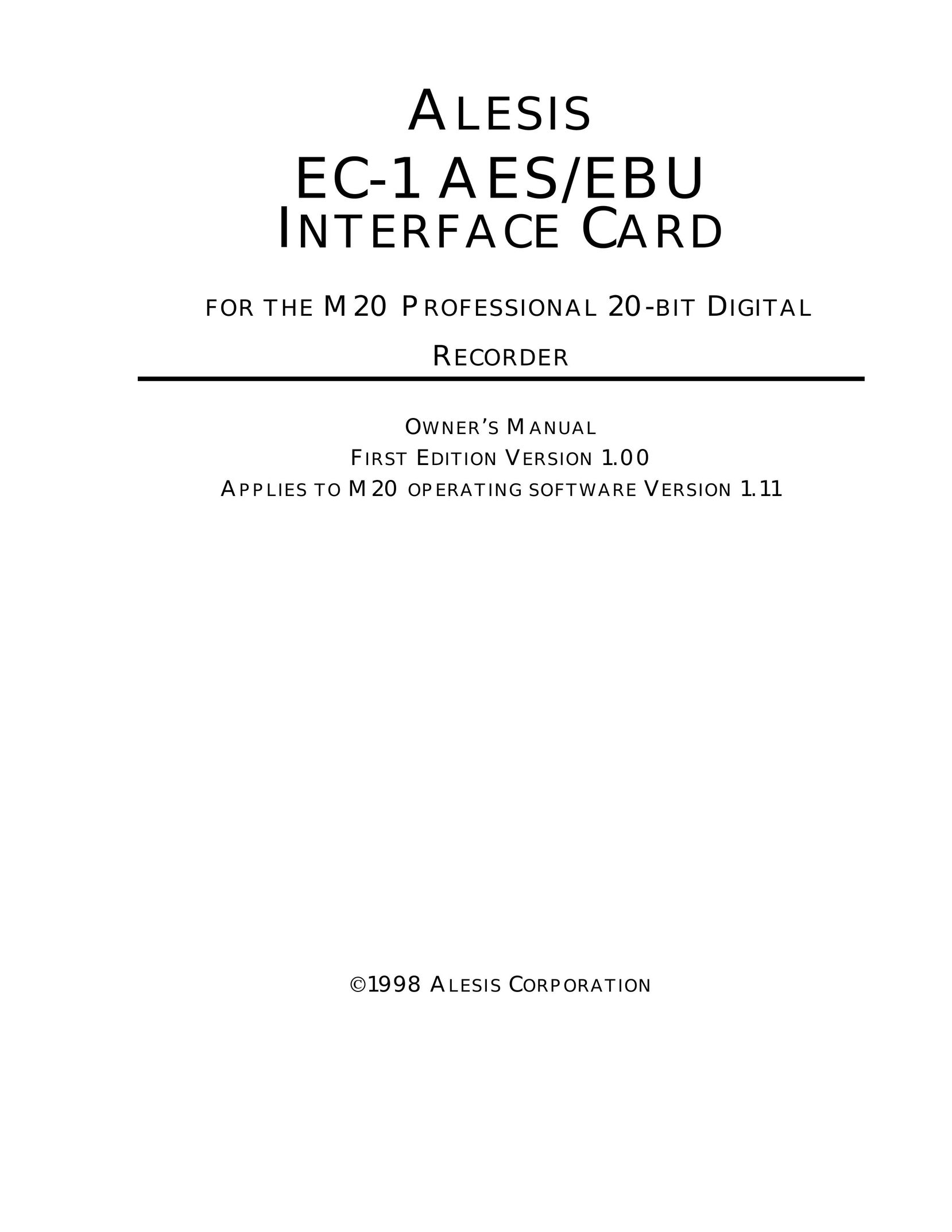 Alesis EC-1 A ES/EBU Network Card User Manual