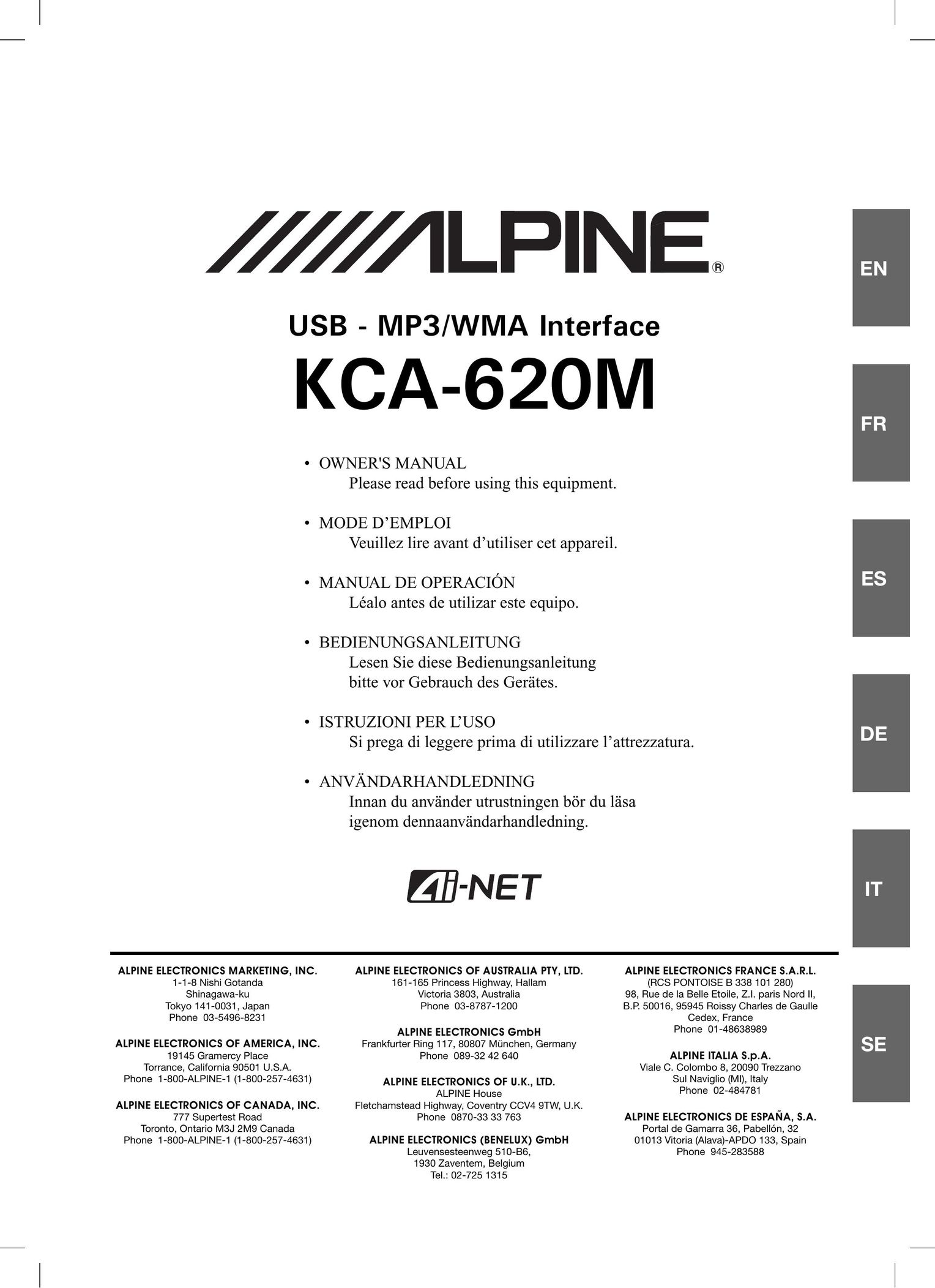 Alpine KCA-620M Network Card User Manual