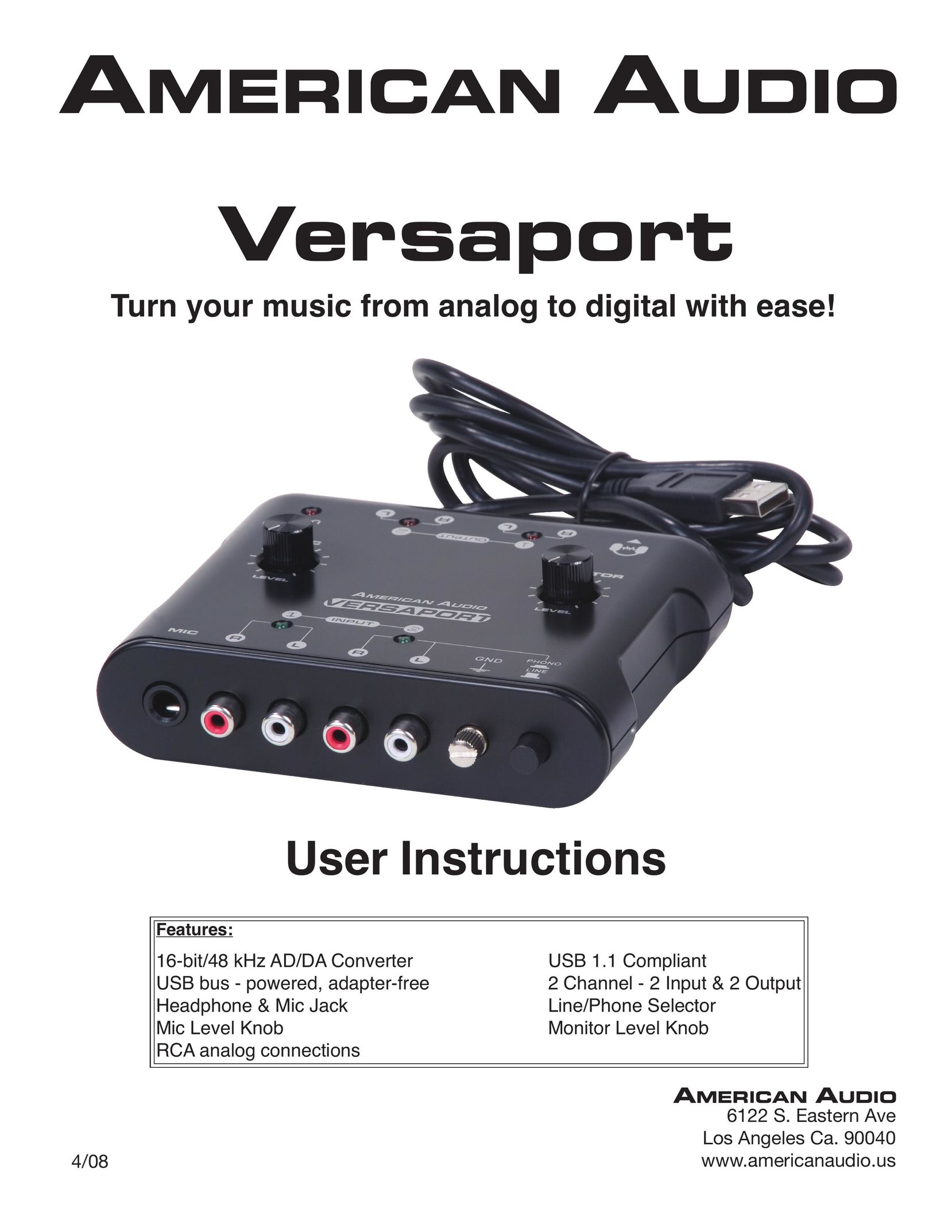 American Audio VersaPort Network Card User Manual