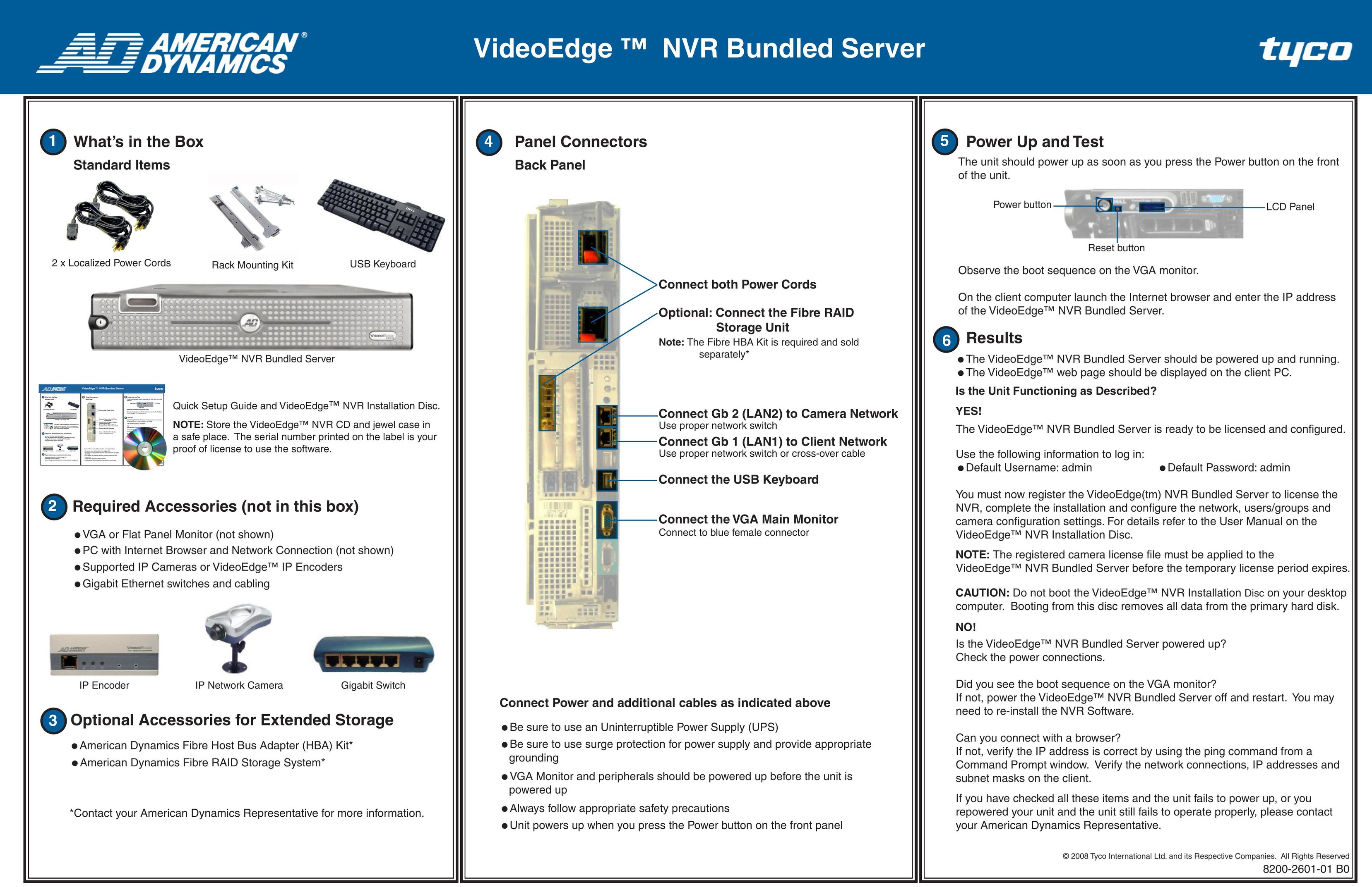American Dynamics NVR Bundled Server Network Card User Manual