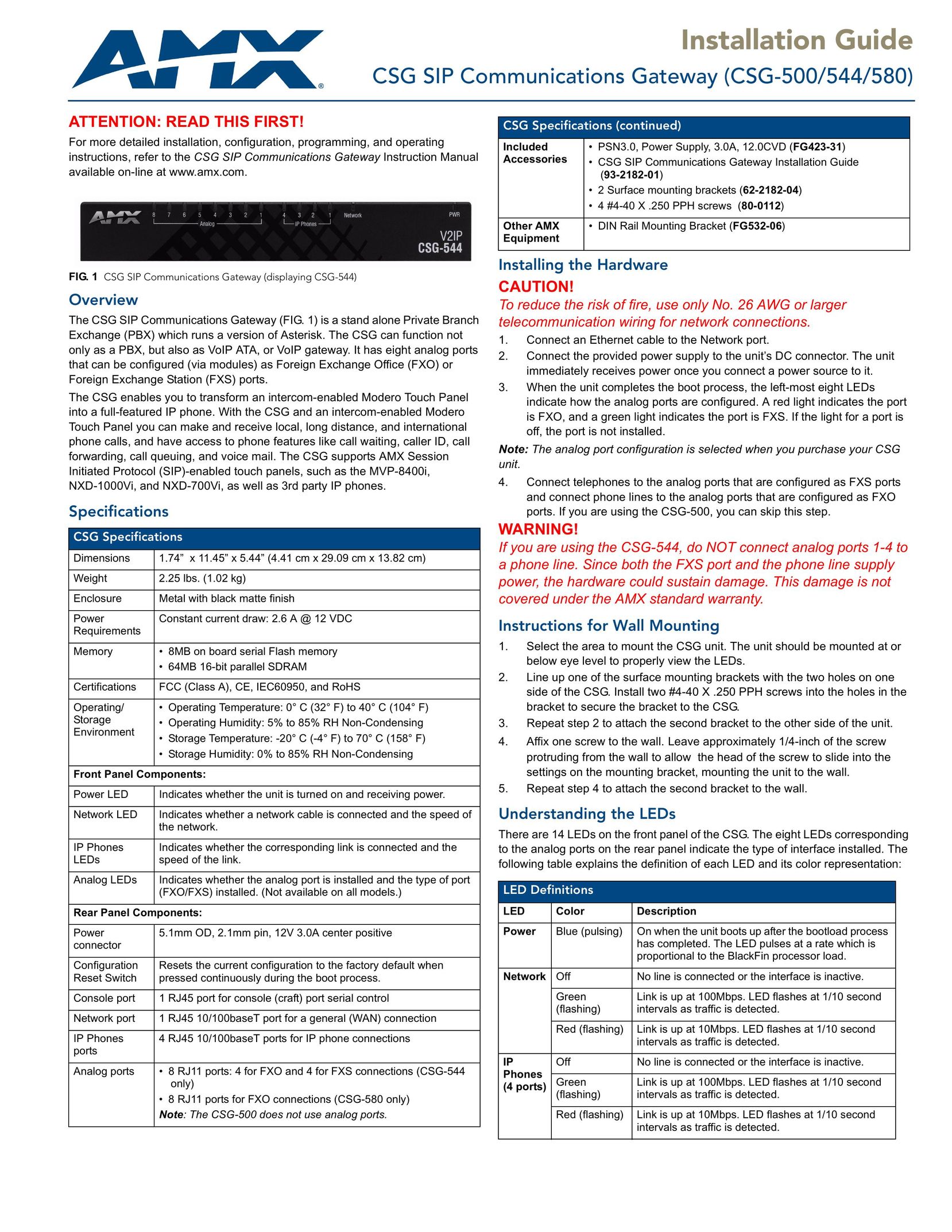 AMX 544/580 Network Card User Manual