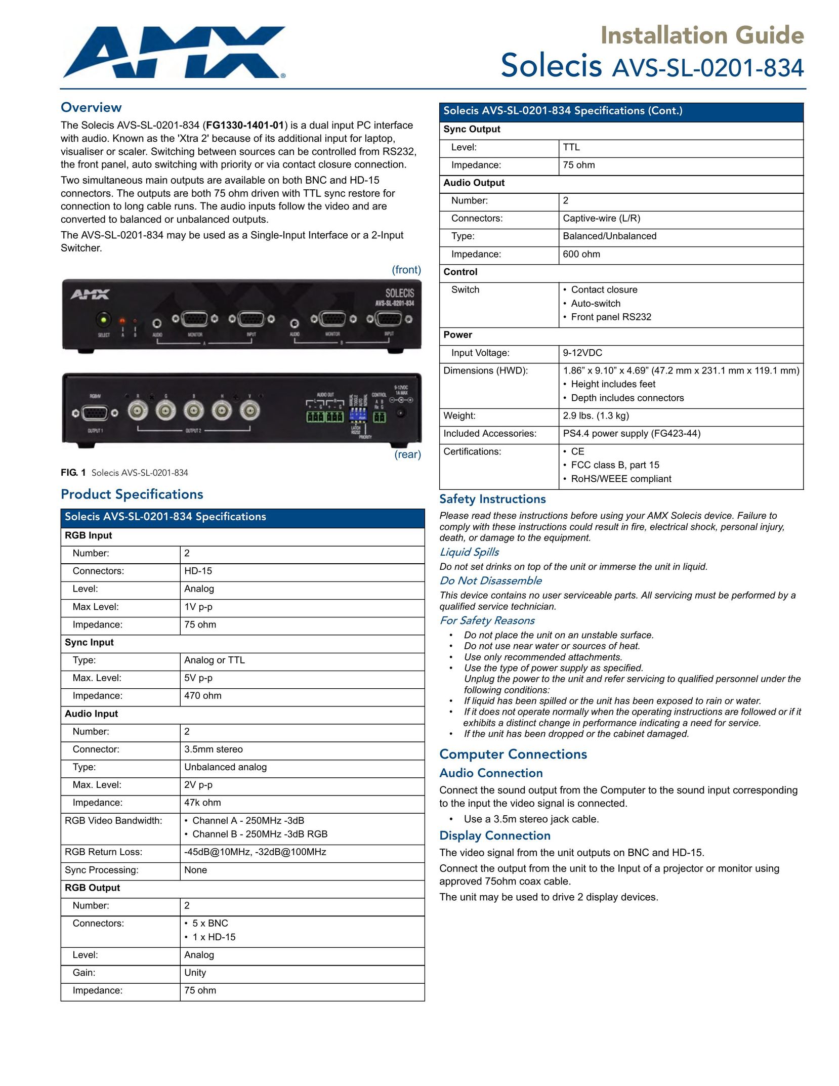 AMX AVS-SL-0201-834 Network Card User Manual