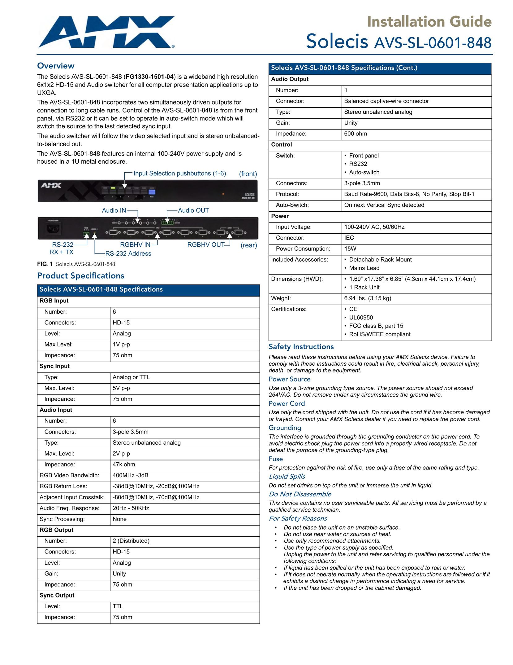 AMX AVS-SL-0601-848 Network Card User Manual
