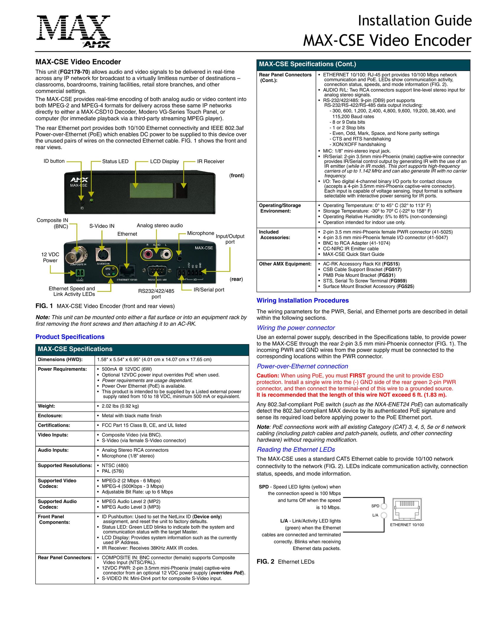 AMX MAX-CSE Network Card User Manual