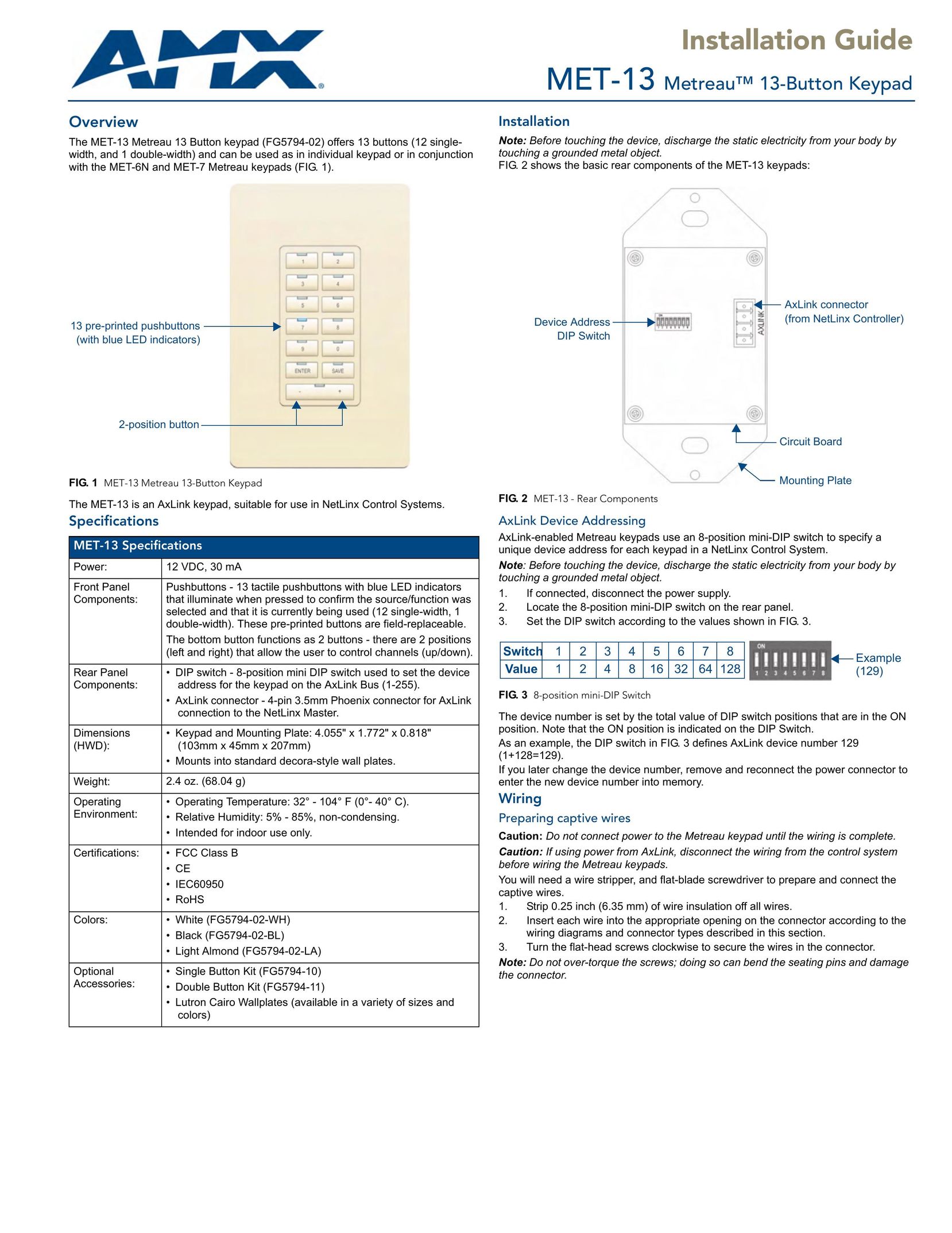 AMX MET-13 Network Card User Manual