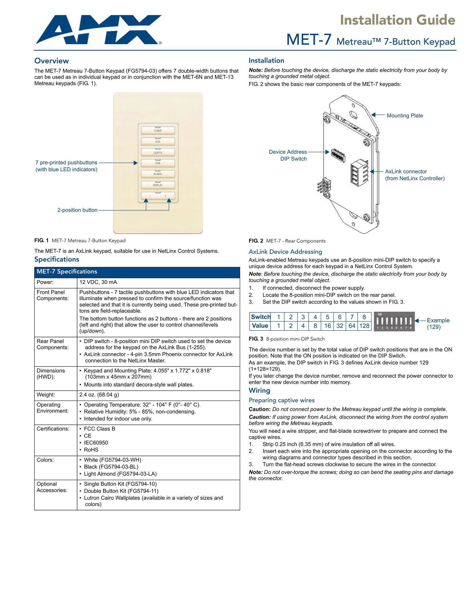 AMX MET-7 Network Card User Manual