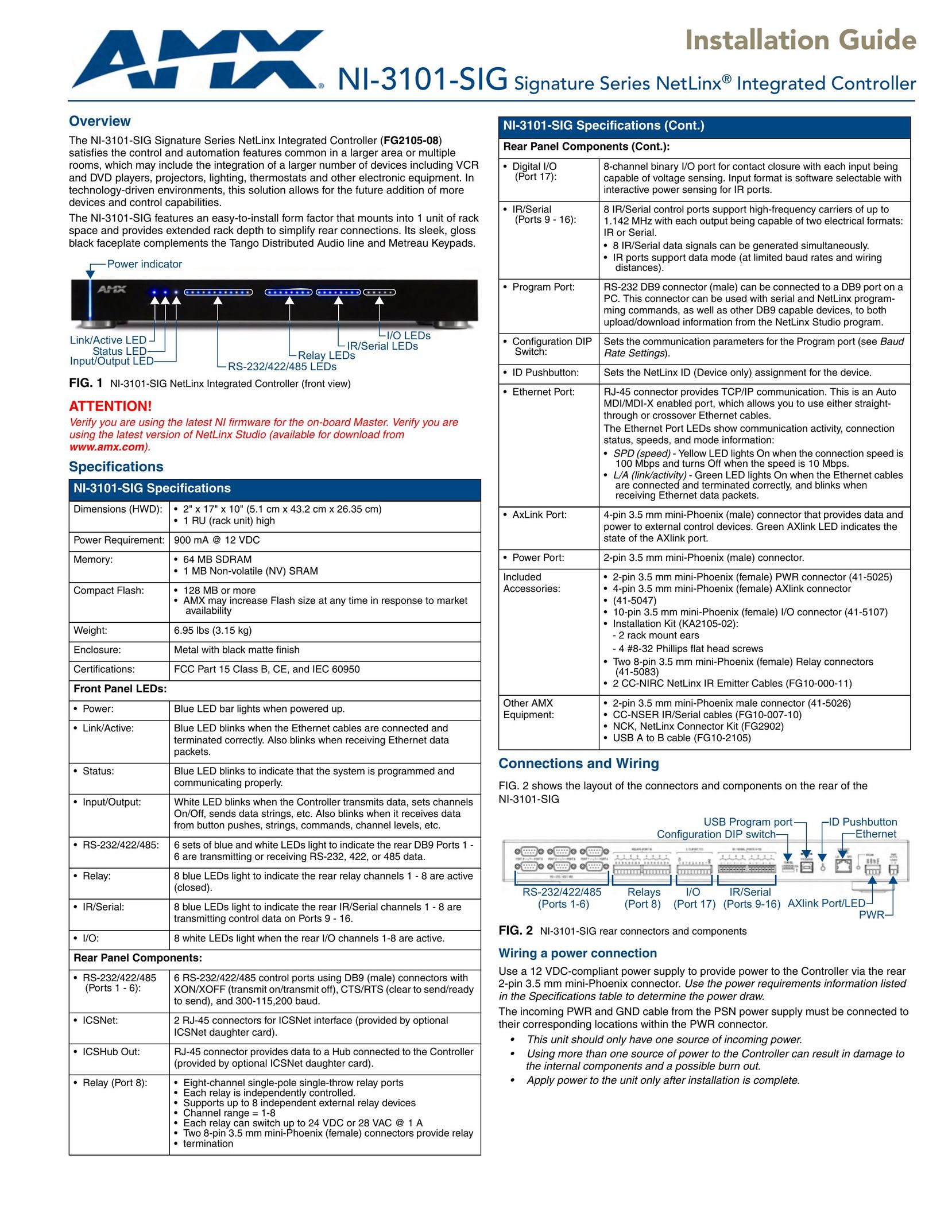 AMX NI-3101-SIG Network Card User Manual