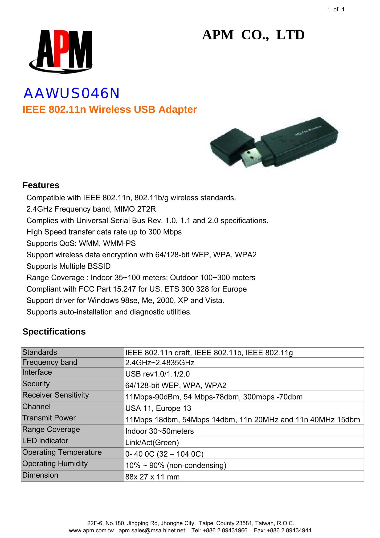 APM AAWUS046N Network Card User Manual