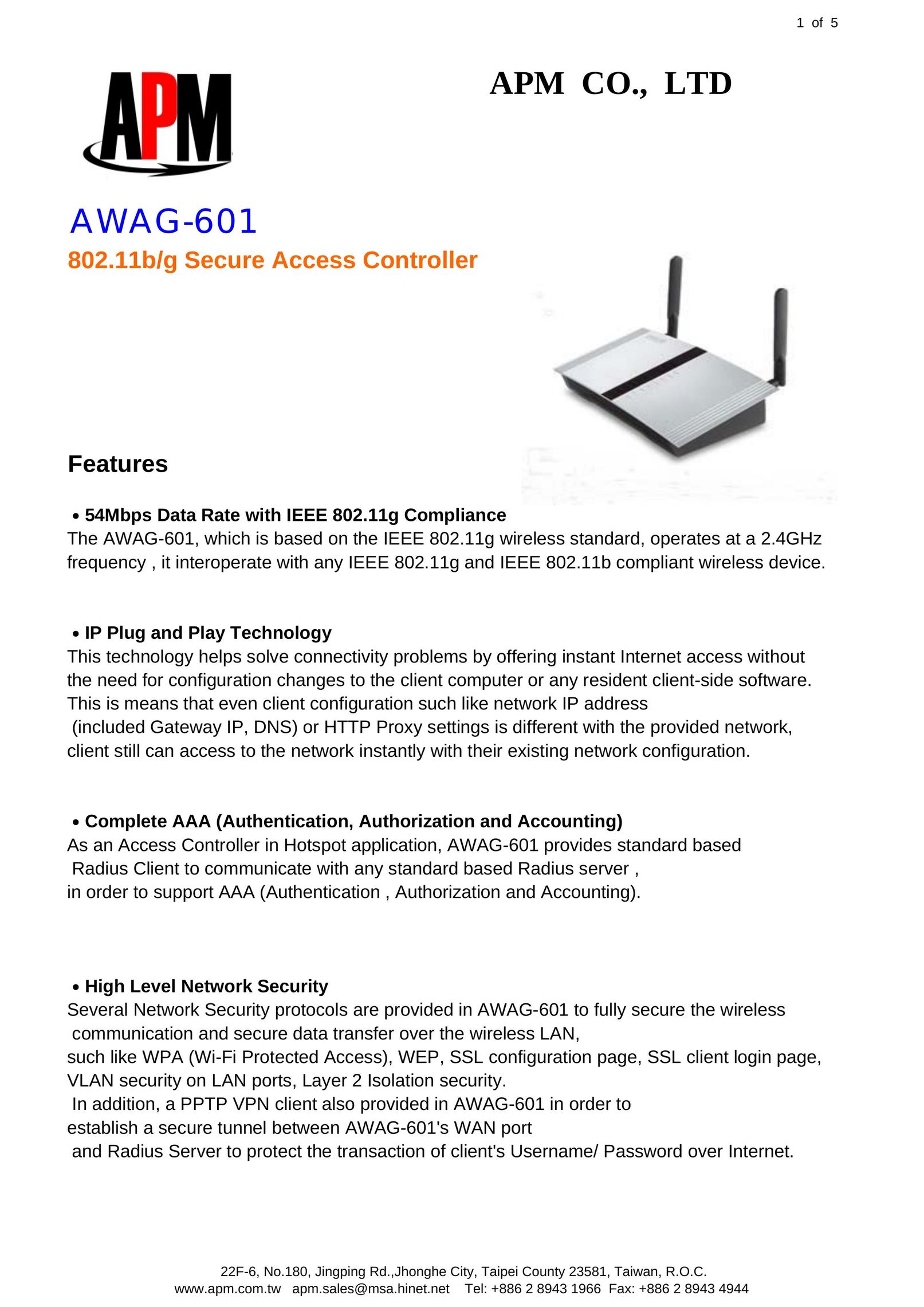APM AWAG-601 Network Card User Manual