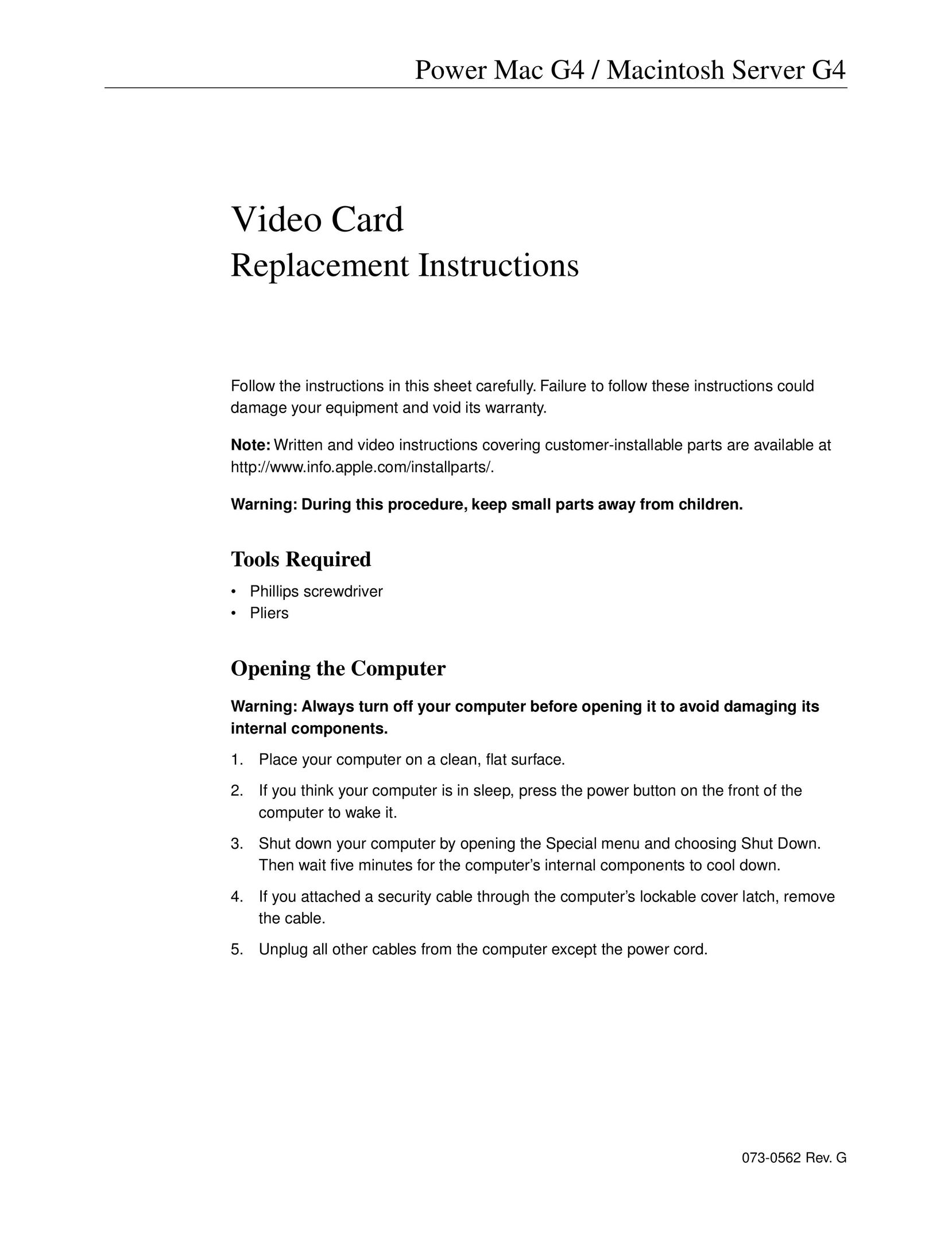 Apple Video Card Network Card User Manual
