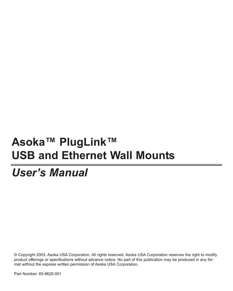 Asoka PlugLink Network Card User Manual