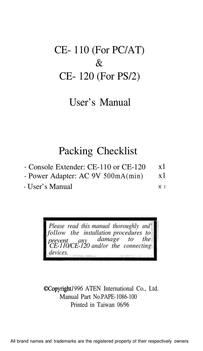 ATEN Technology CE- 110 Network Card User Manual