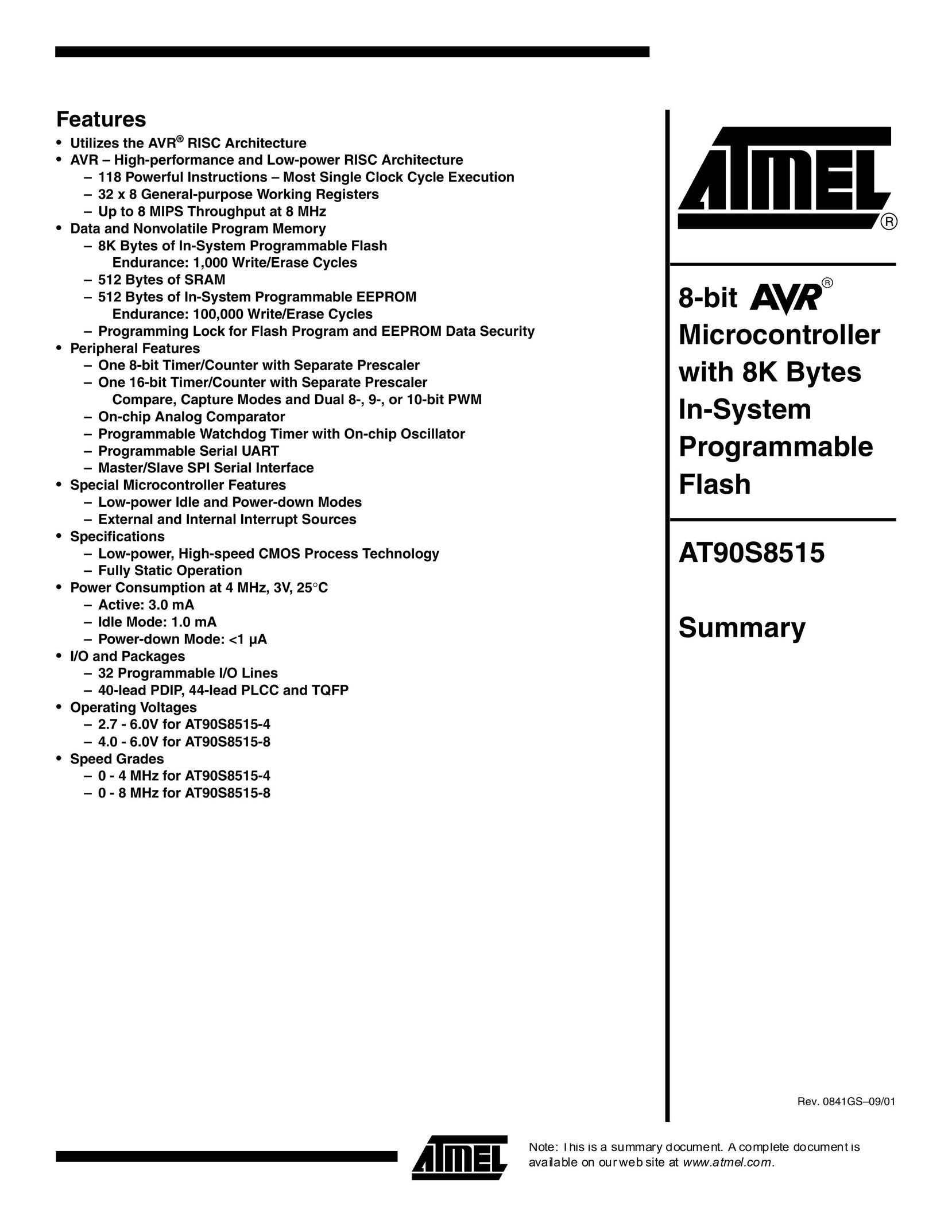 Atmel AT90S8515-4 Network Card User Manual