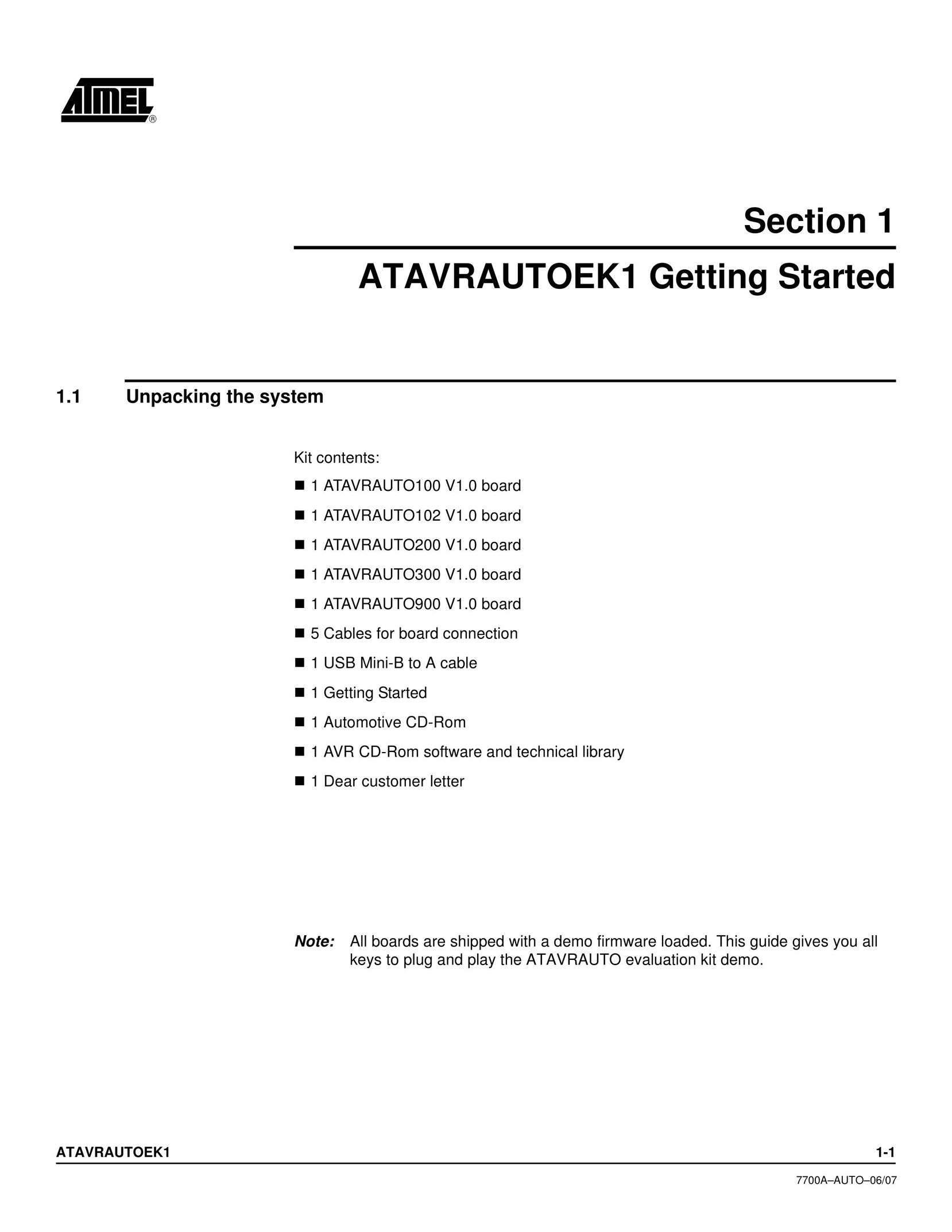 Atmel ATAVRAUTOEK1 Network Card User Manual