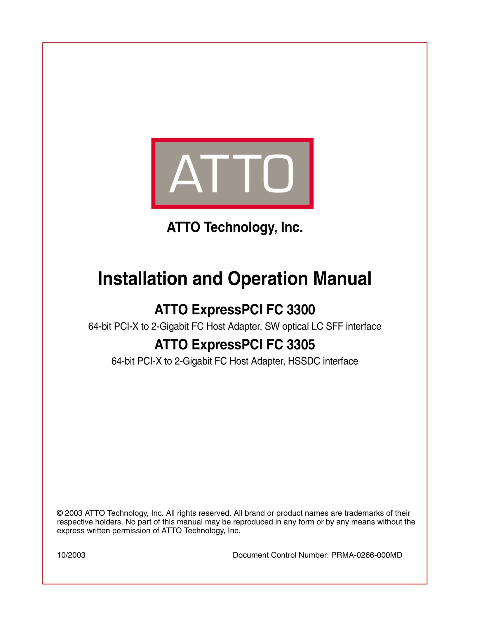 ATTO Technology FC 3300 Network Card User Manual