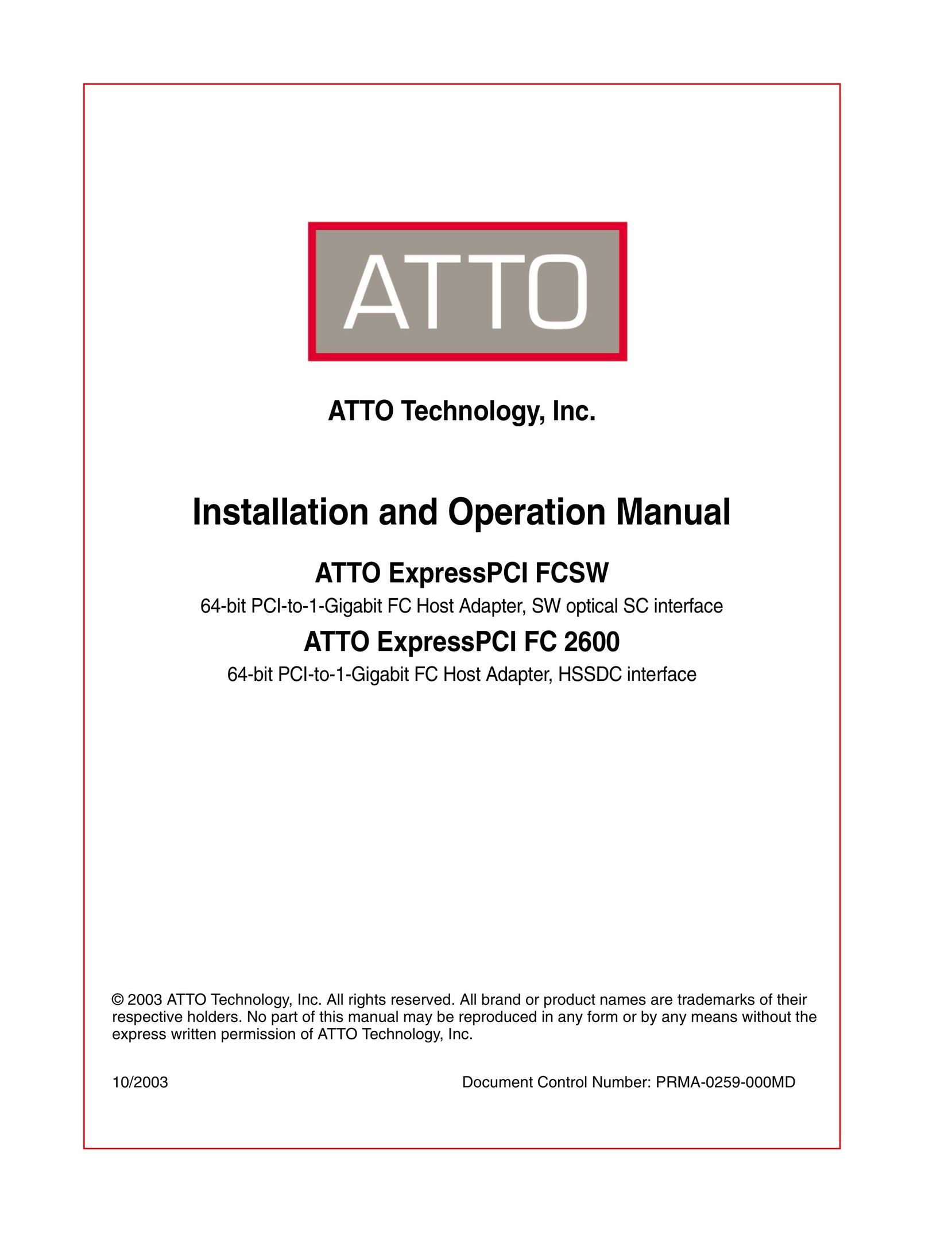 ATTO Technology FC2600 Network Card User Manual