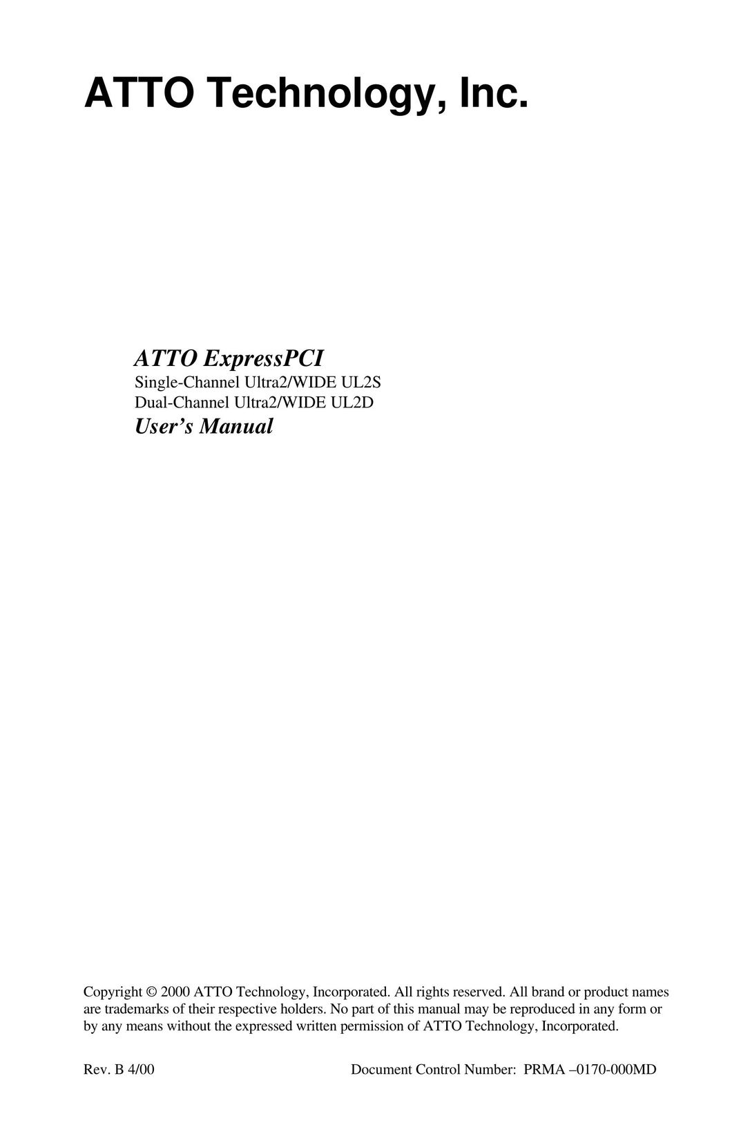 ATTO Technology UL25 Network Card User Manual