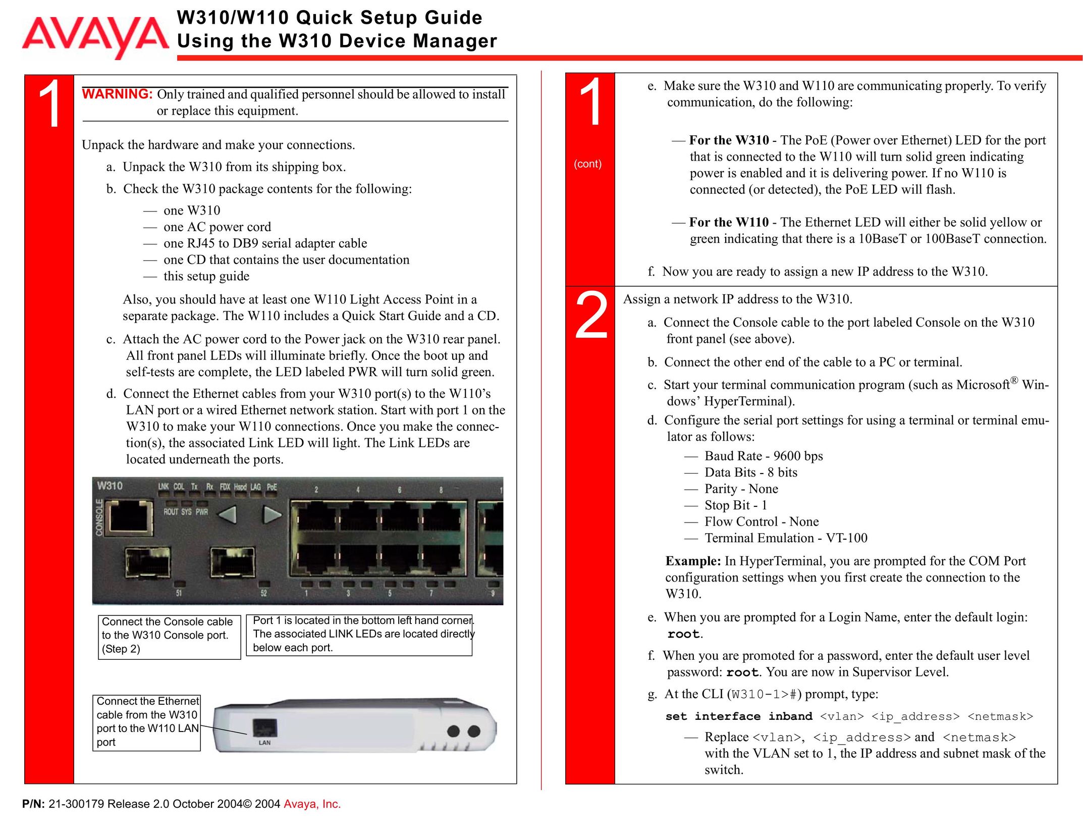 Avaya W110 Network Card User Manual