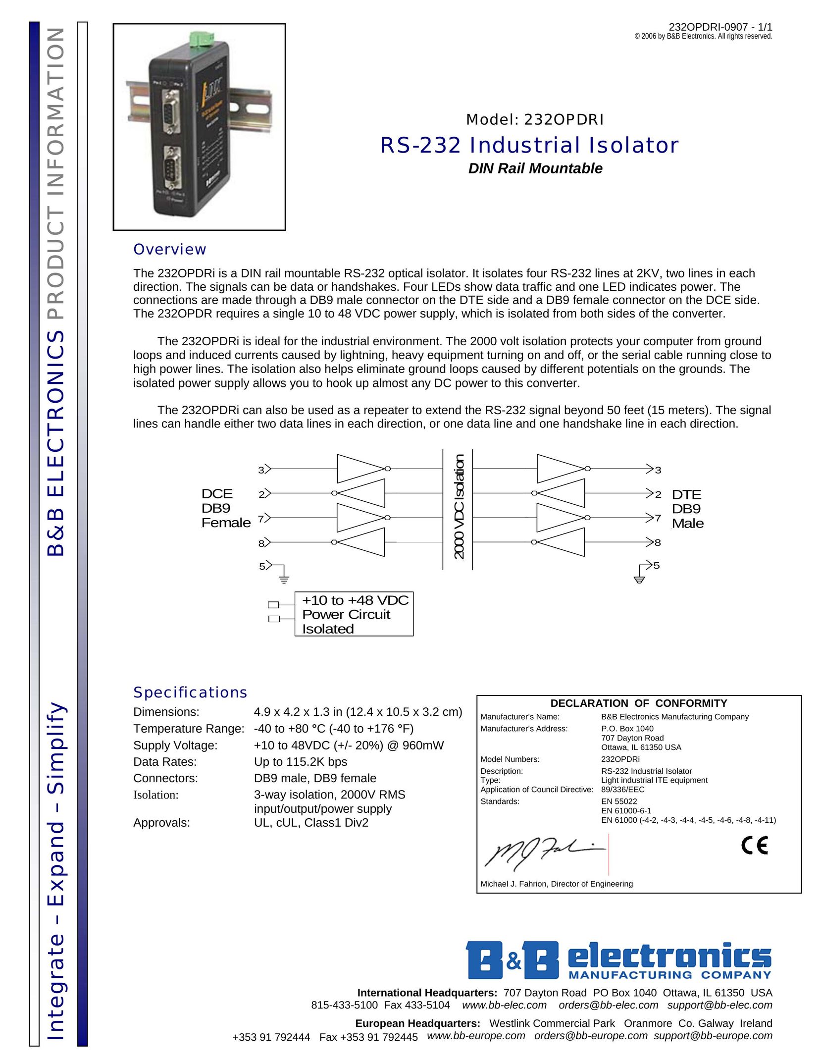 B&B Electronics 232OPDRI Network Card User Manual