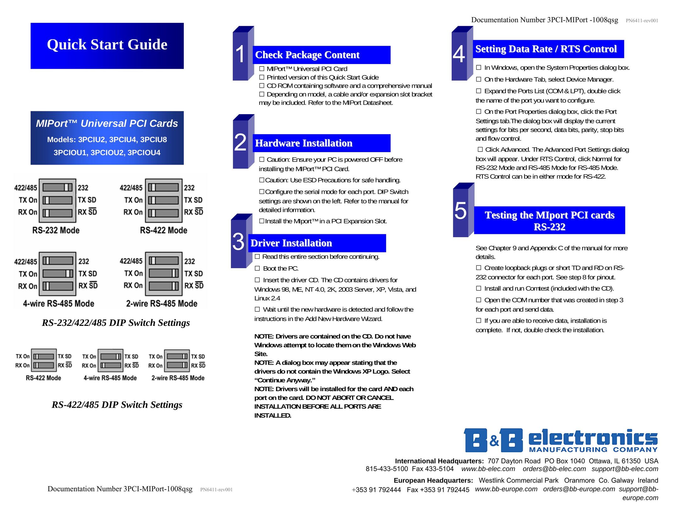 B&B Electronics 3PCIU8 Network Card User Manual