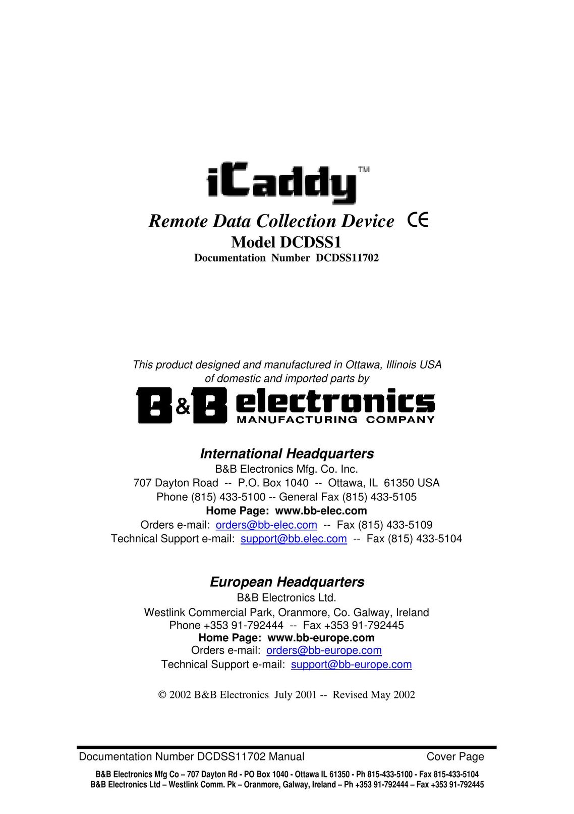 B&B Electronics DCDSS1 Network Card User Manual