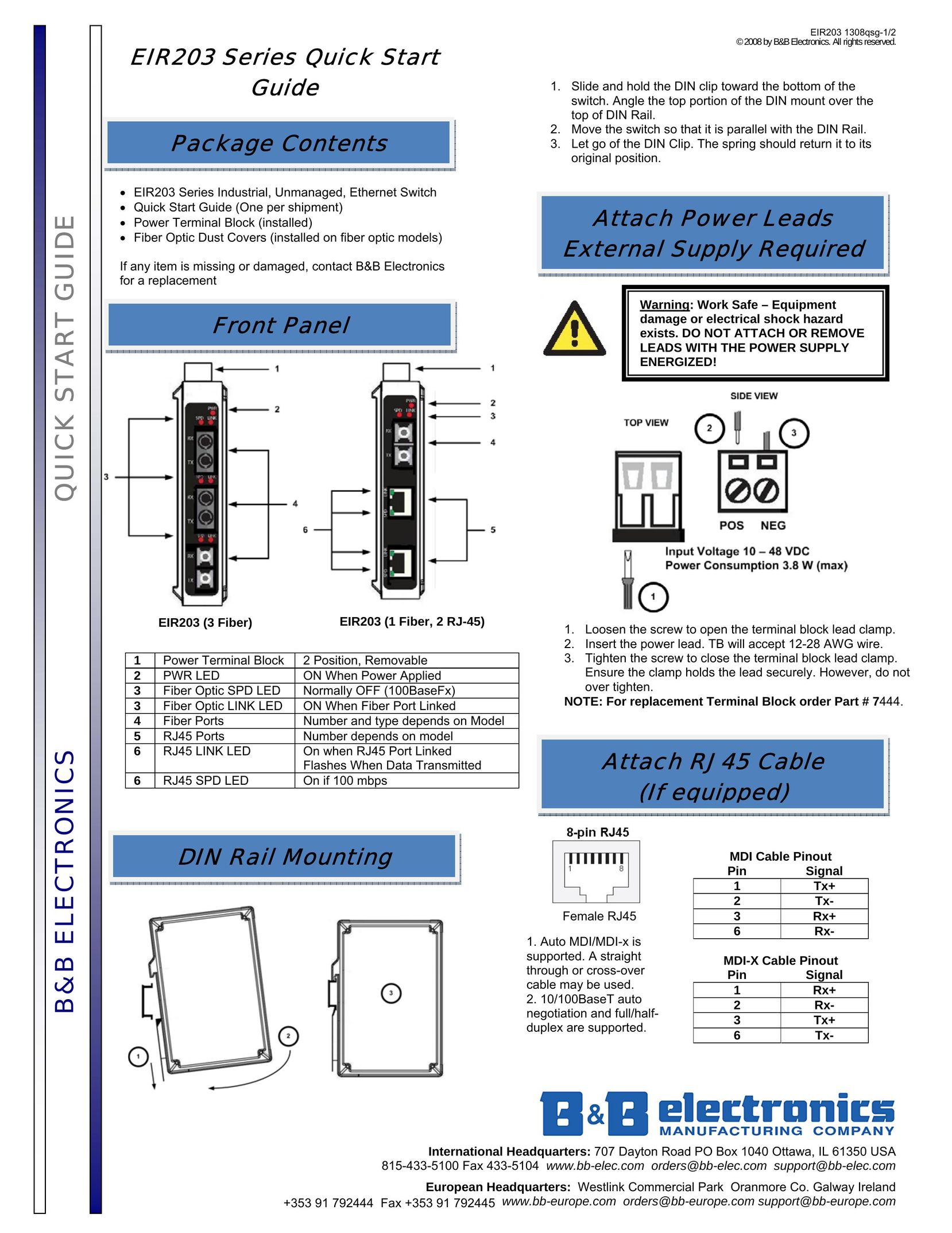 B&B Electronics EIR203-2ST Network Card User Manual