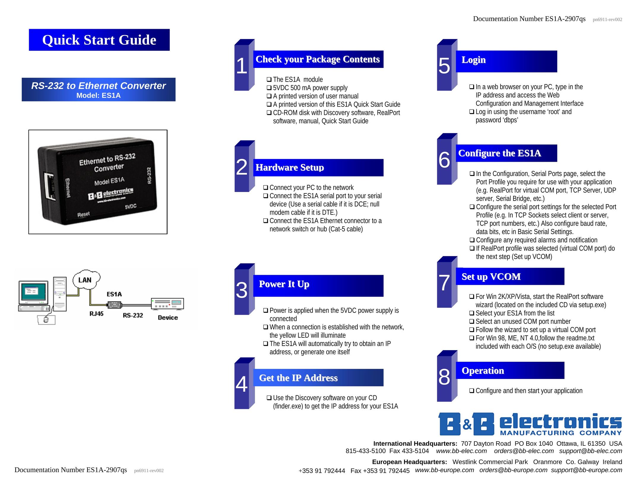 B&B Electronics ES1A Network Card User Manual