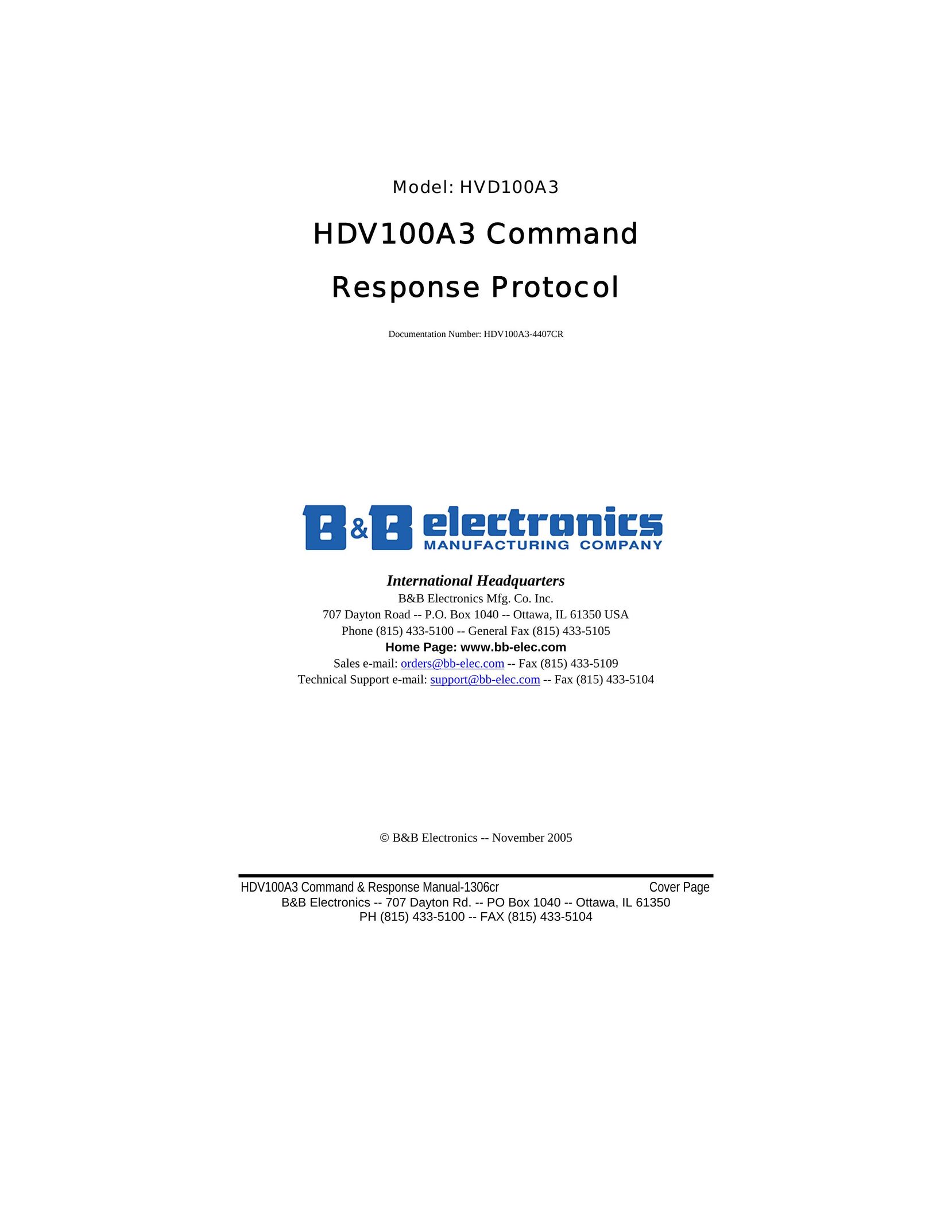 B&B Electronics HVD100A3 Network Card User Manual