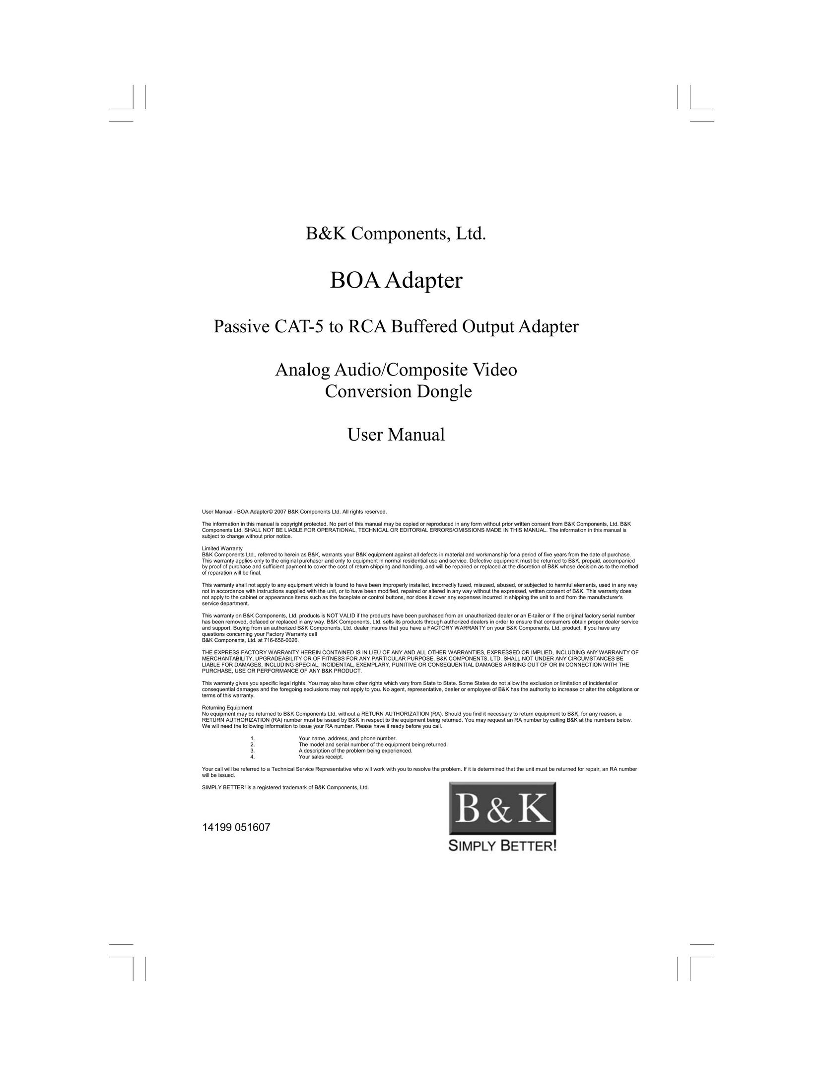 B&K BOA Adapter Network Card User Manual