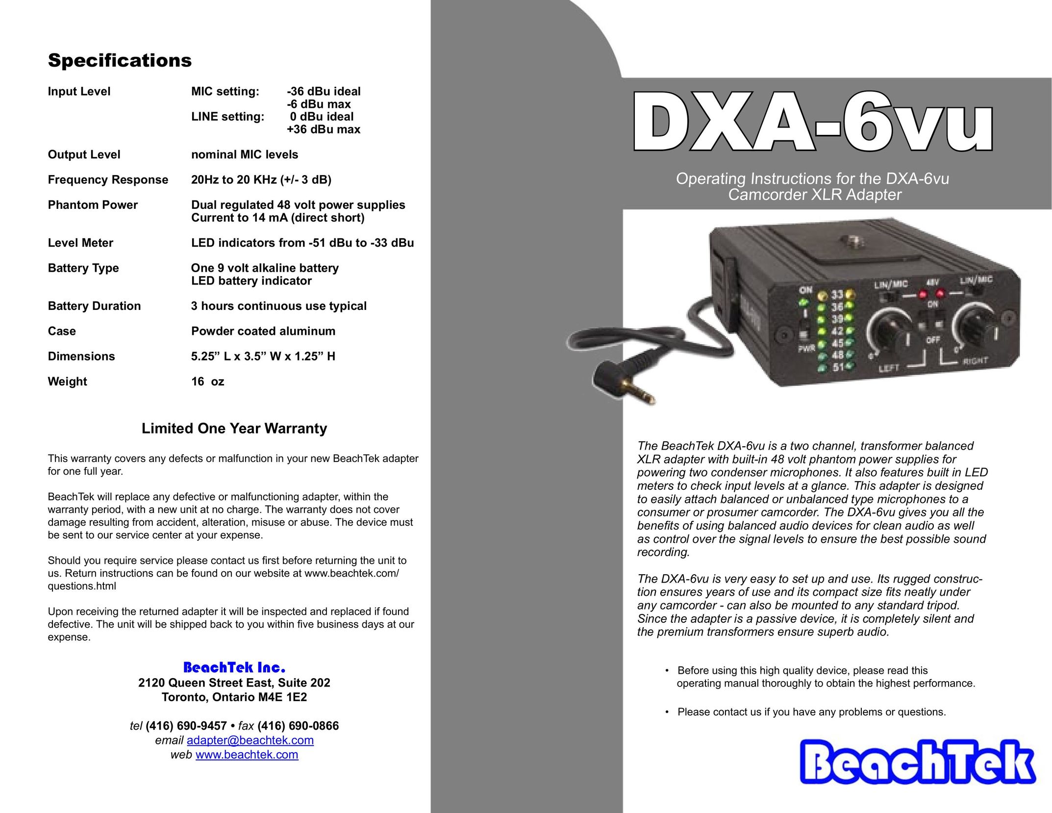 BeachTek DXA-6vu Network Card User Manual