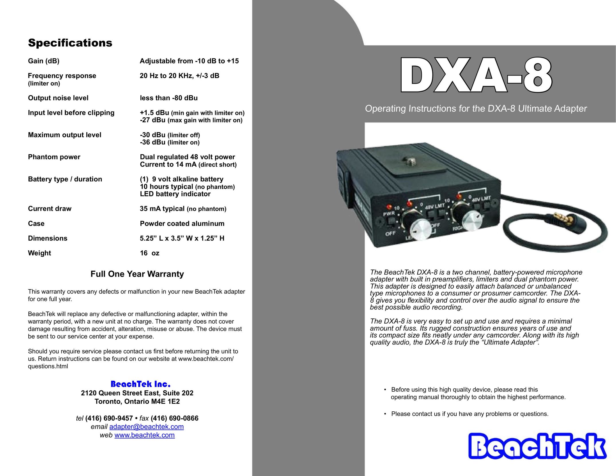 BeachTek DXA-8 Network Card User Manual