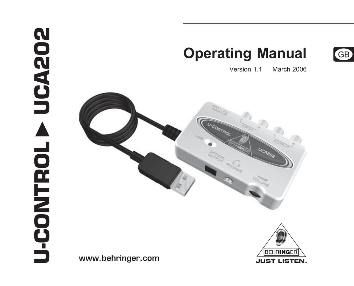 Behringer UCA202 Network Card User Manual