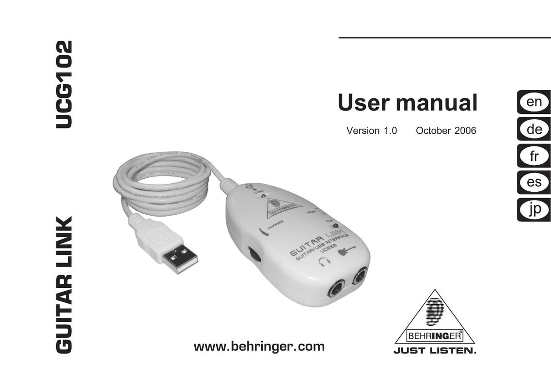 Behringer UCG102 Network Card User Manual