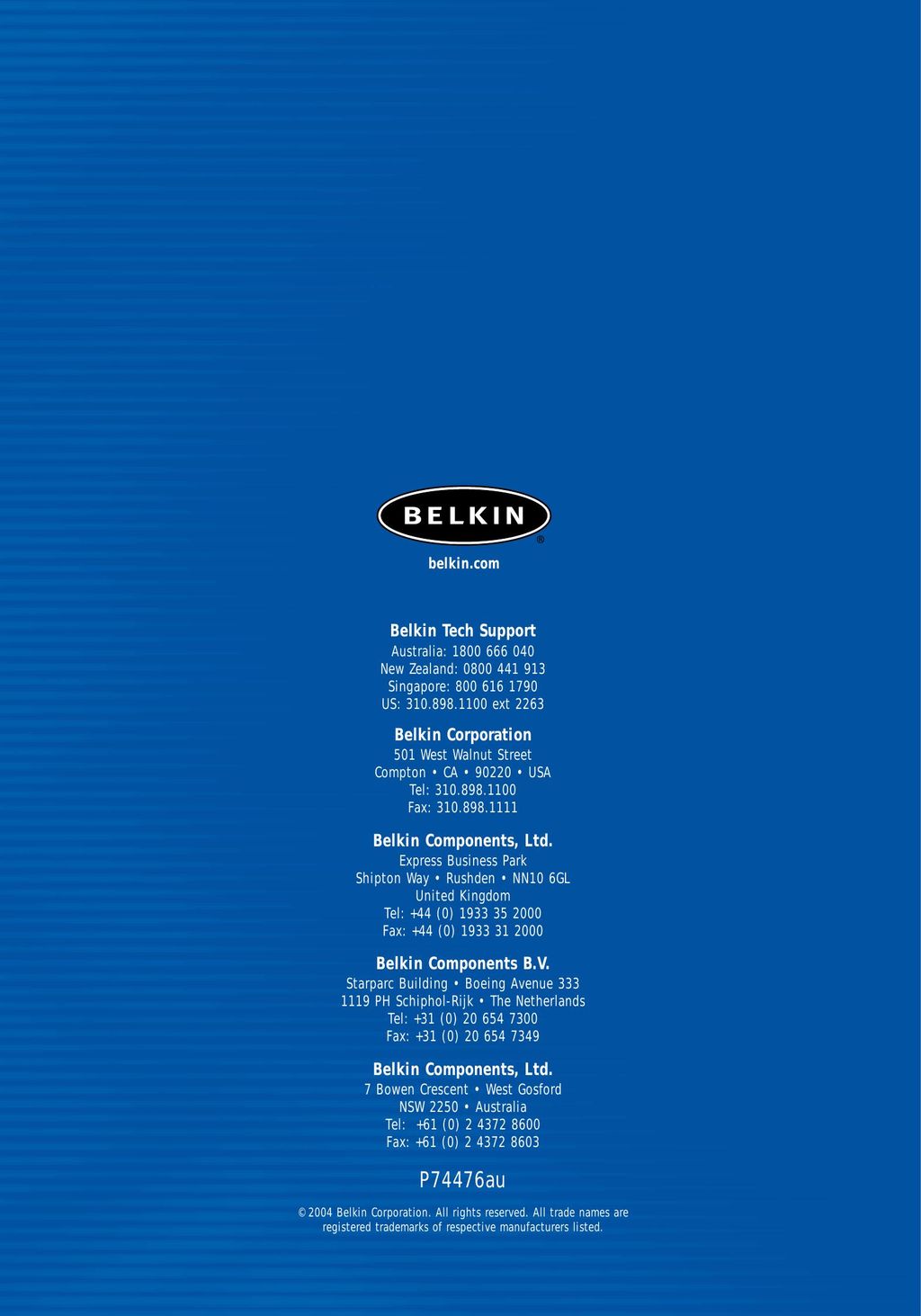 Belkin F5D5730au Network Card User Manual