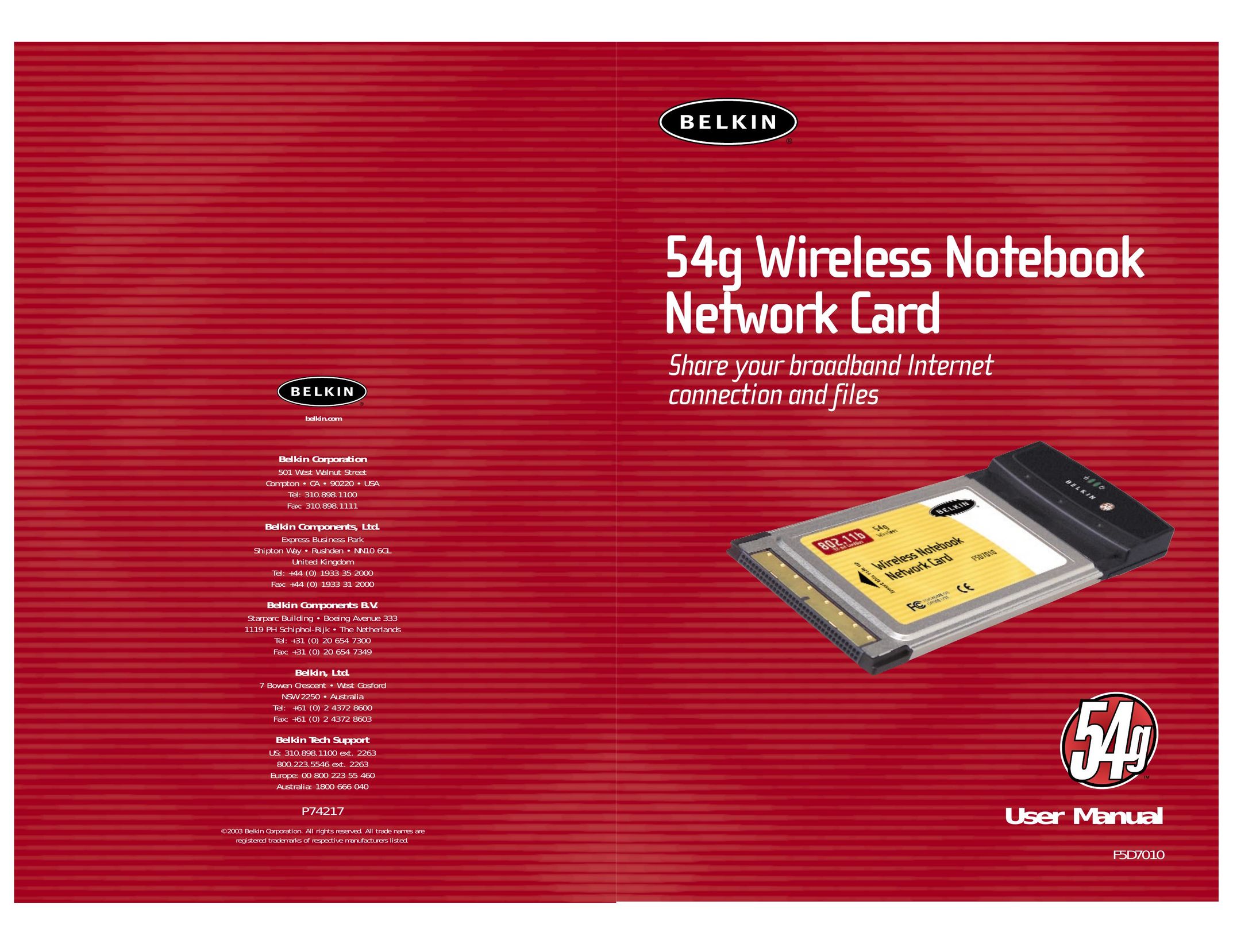 Belkin F5D7010 Network Card User Manual